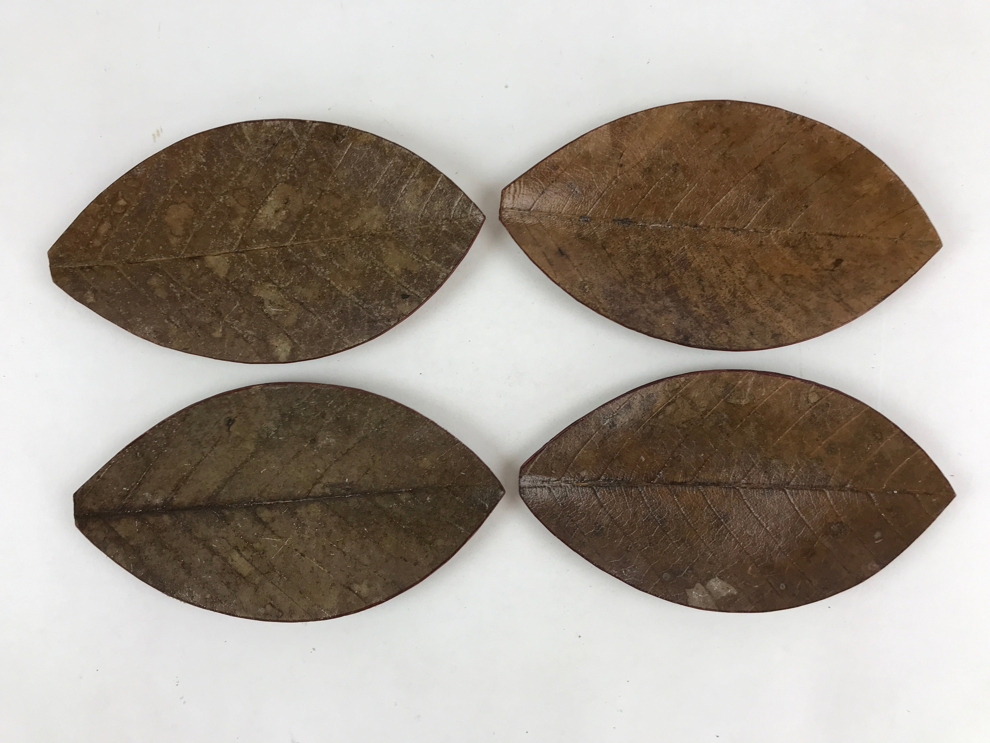 Japanese Lacquered Leaf Magnolia Sushi Plate Vtg Sweets Brown Red 5pc Set LWB58