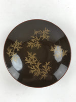 Japanese Lacquered Makie Sake Cup Sakazuki Vtg Guinomi Brown Gold Plants G101