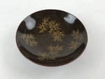 Japanese Lacquered Makie Sake Cup Sakazuki Vtg Guinomi Brown Gold Plants G101
