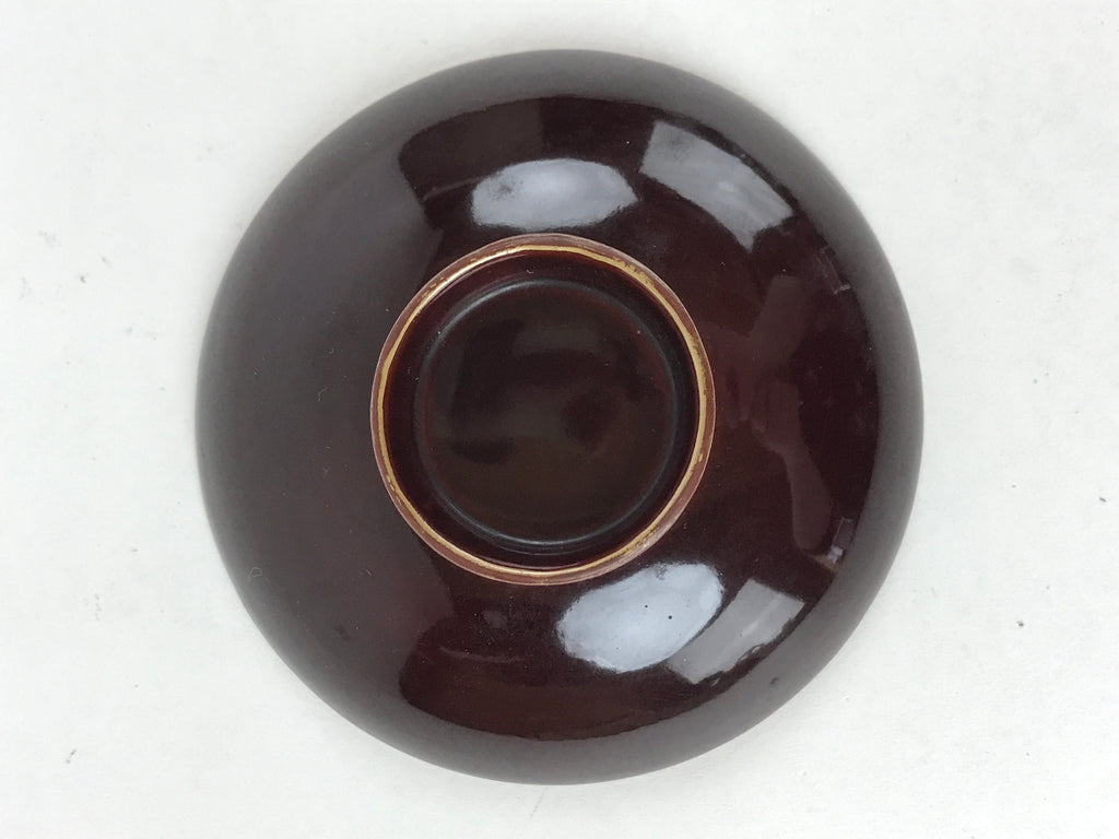 Japanese Lacquered Makie Sake Cup Sakazuki Vtg Guinomi Brown Gold Plants G101