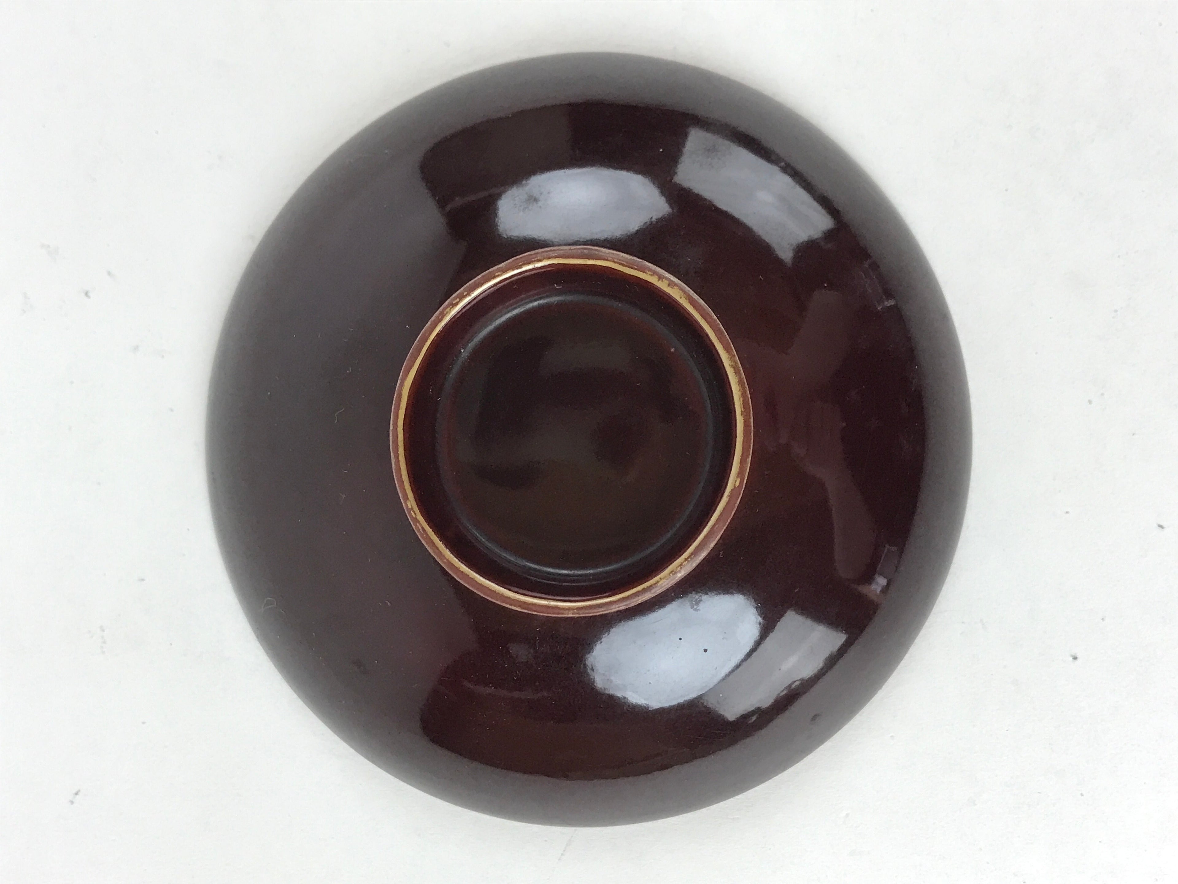 Japanese Lacquered Makie Sake Cup Sakazuki Vtg Guinomi Brown Gold Plants G101