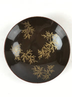 Japanese Lacquered Makie Sake Cup Sakazuki Vtg Guinomi Brown Gold Plants G102