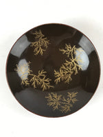 Japanese Lacquered Makie Sake Cup Sakazuki Vtg Guinomi Brown Gold Plants G102