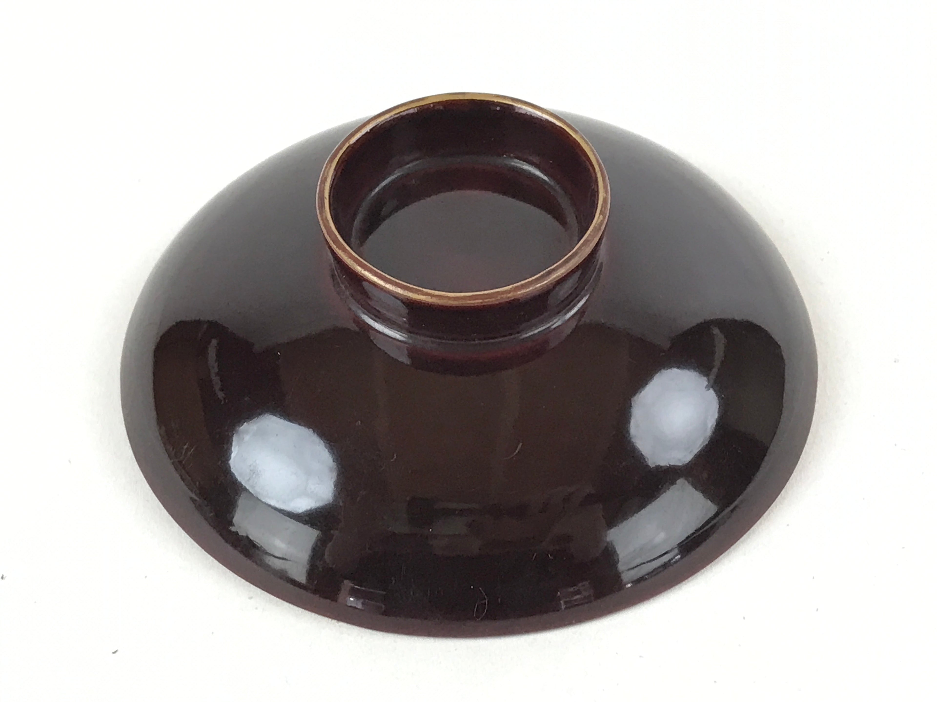 Japanese Lacquered Makie Sake Cup Sakazuki Vtg Guinomi Brown Gold Plants G102