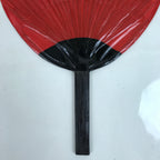 Japanese Lacquered Paper Fan Uchiwa Vtg Bamboo Daruma Red Black Gold U172