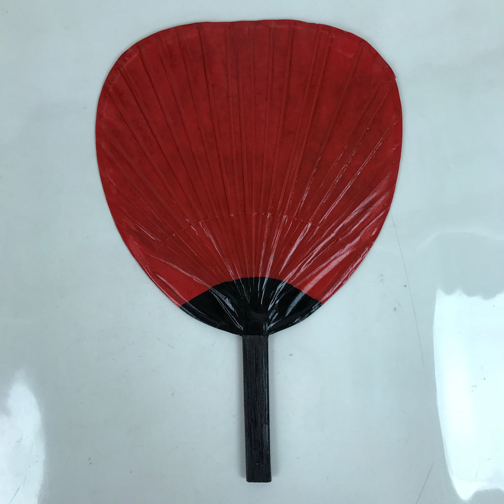 Japanese Lacquered Paper Fan Uchiwa Vtg Bamboo Daruma Red Black Gold U172