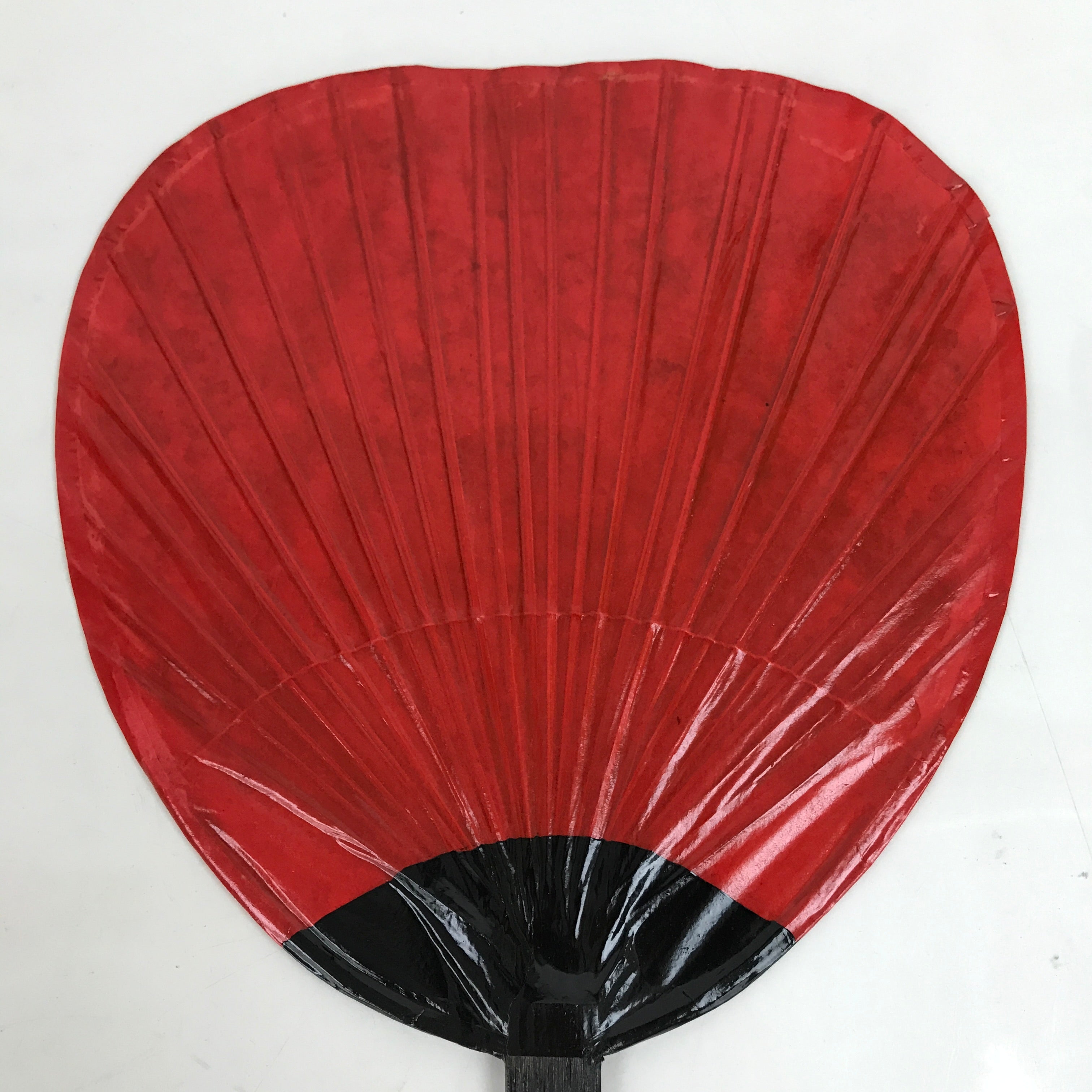 Japanese Lacquered Paper Fan Uchiwa Vtg Bamboo Daruma Red Black Gold U172