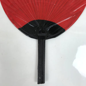 Japanese Lacquered Paper Fan Uchiwa Vtg Bamboo Daruma Red Black Gold U173