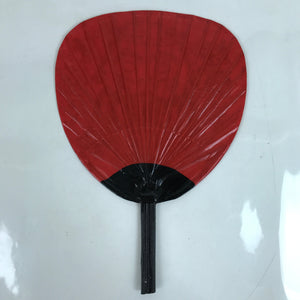 Japanese Lacquered Paper Fan Uchiwa Vtg Bamboo Daruma Red Black Gold U173