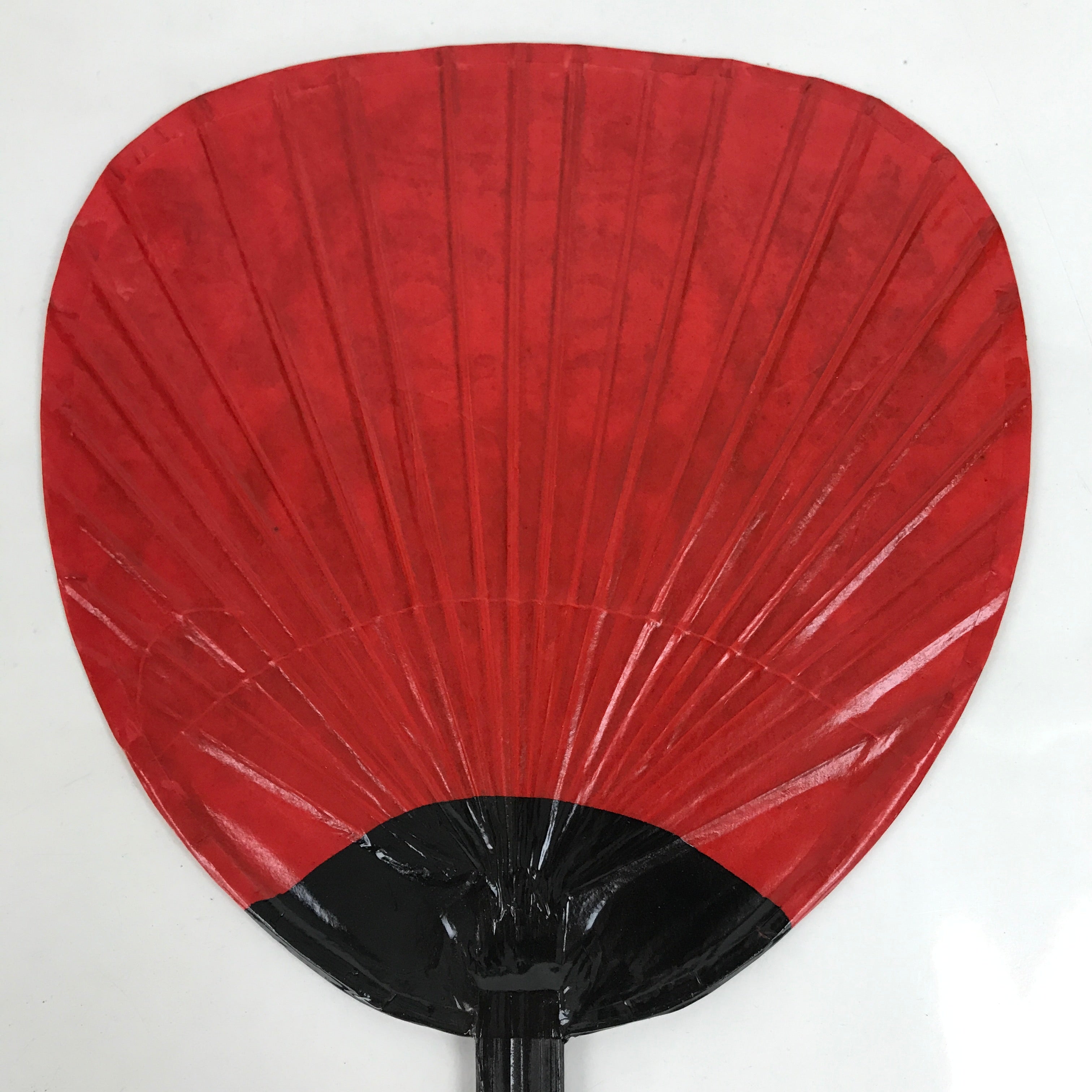 Japanese Lacquered Paper Fan Uchiwa Vtg Bamboo Daruma Red Black Gold U173