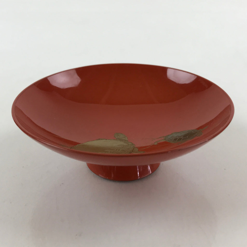 Japanese Lacquered Sake Cup Sakazuki Red Vtg 2 Gold Turtles Guinomi Ochoko G80