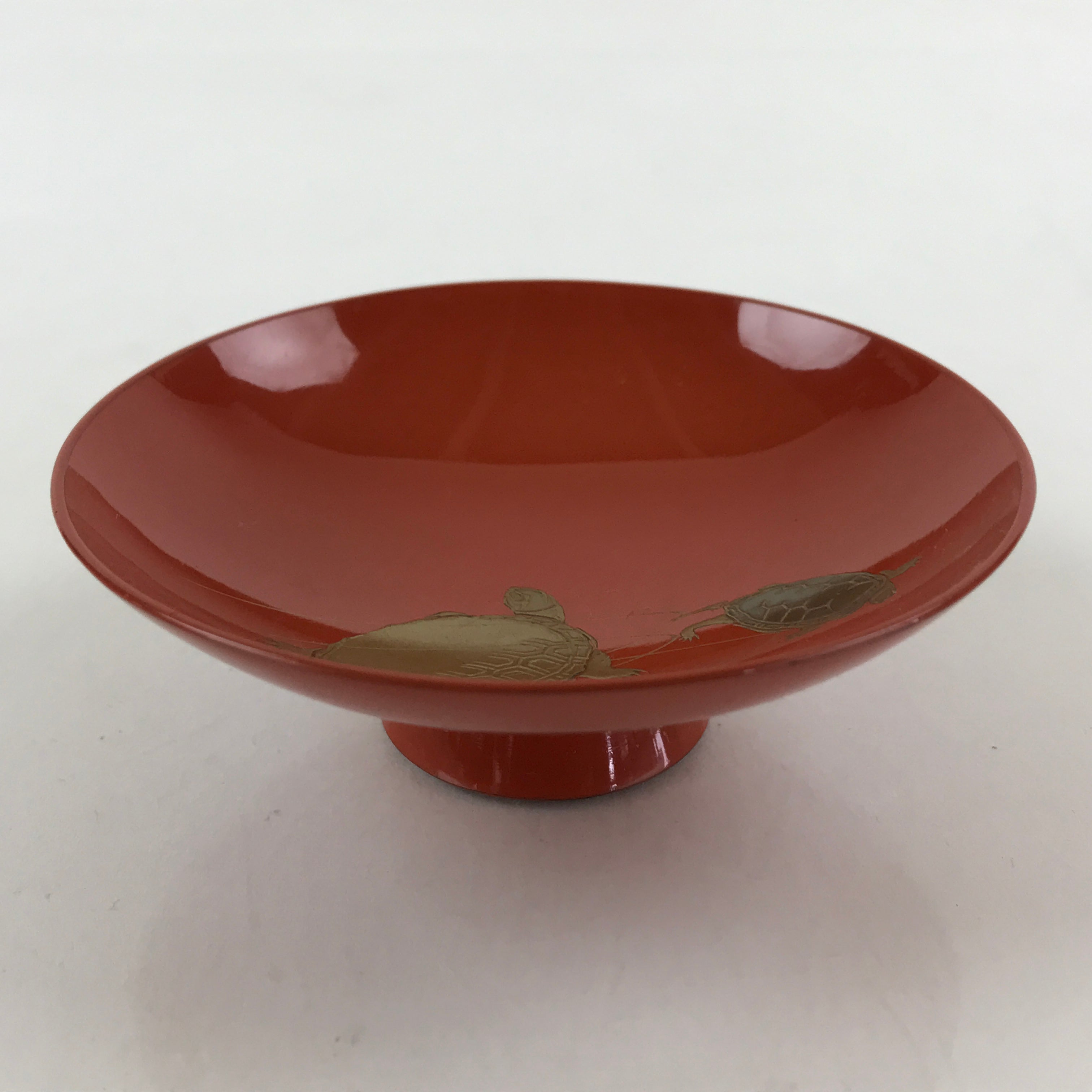 Japanese Lacquered Sake Cup Sakazuki Red Vtg 2 Gold Turtles Guinomi Ochoko G80