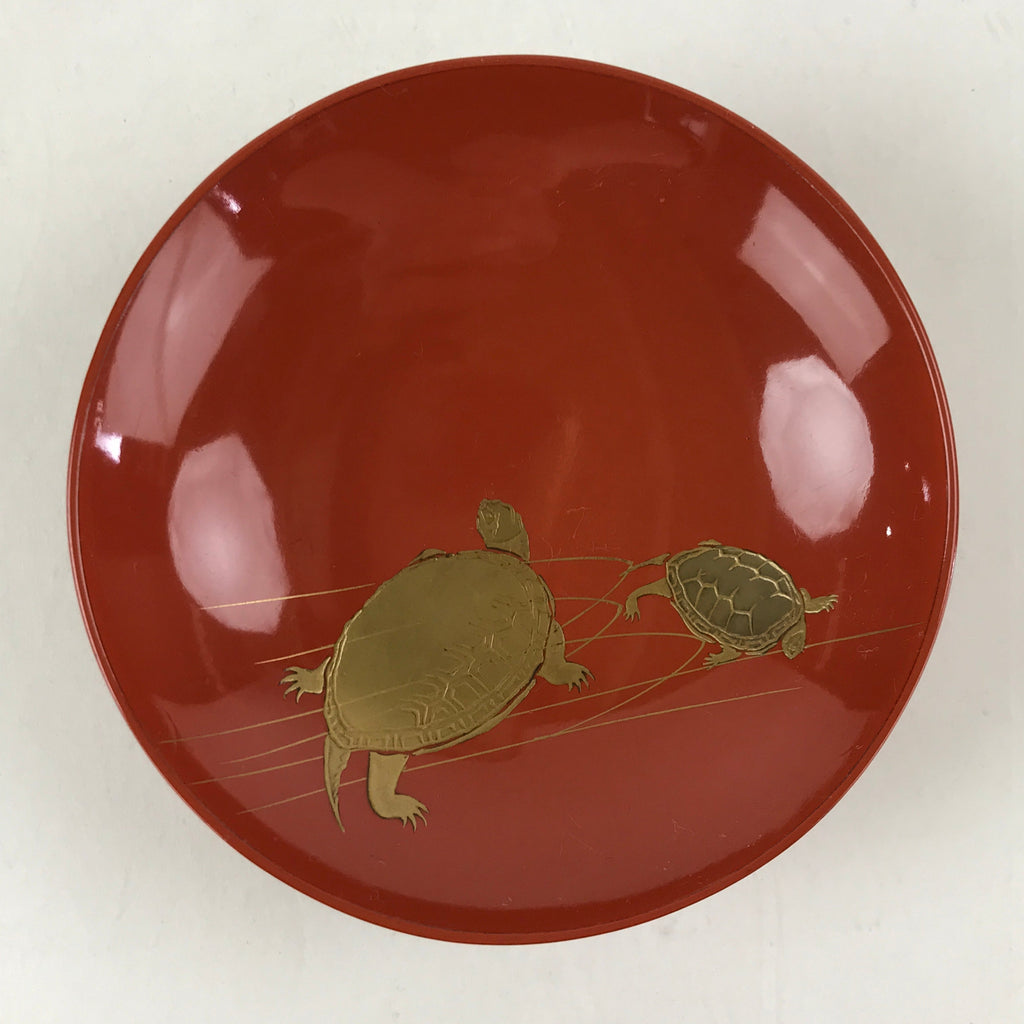 Japanese Lacquered Sake Cup Sakazuki Red Vtg 2 Gold Turtles Guinomi Ochoko G80