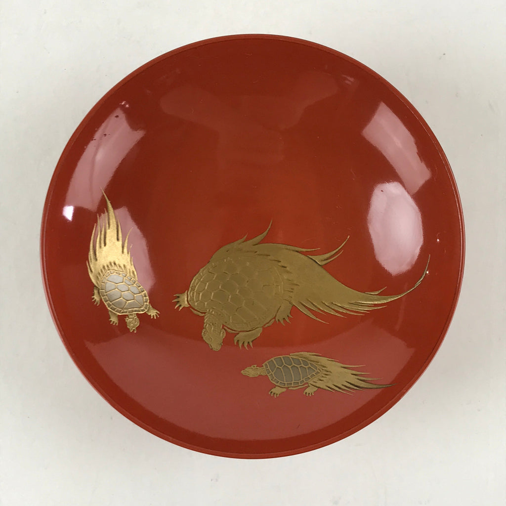 Japanese Lacquered Sake Cup Sakazuki Red Vtg 3 Gold Turtles Guinomi Ochoko G84