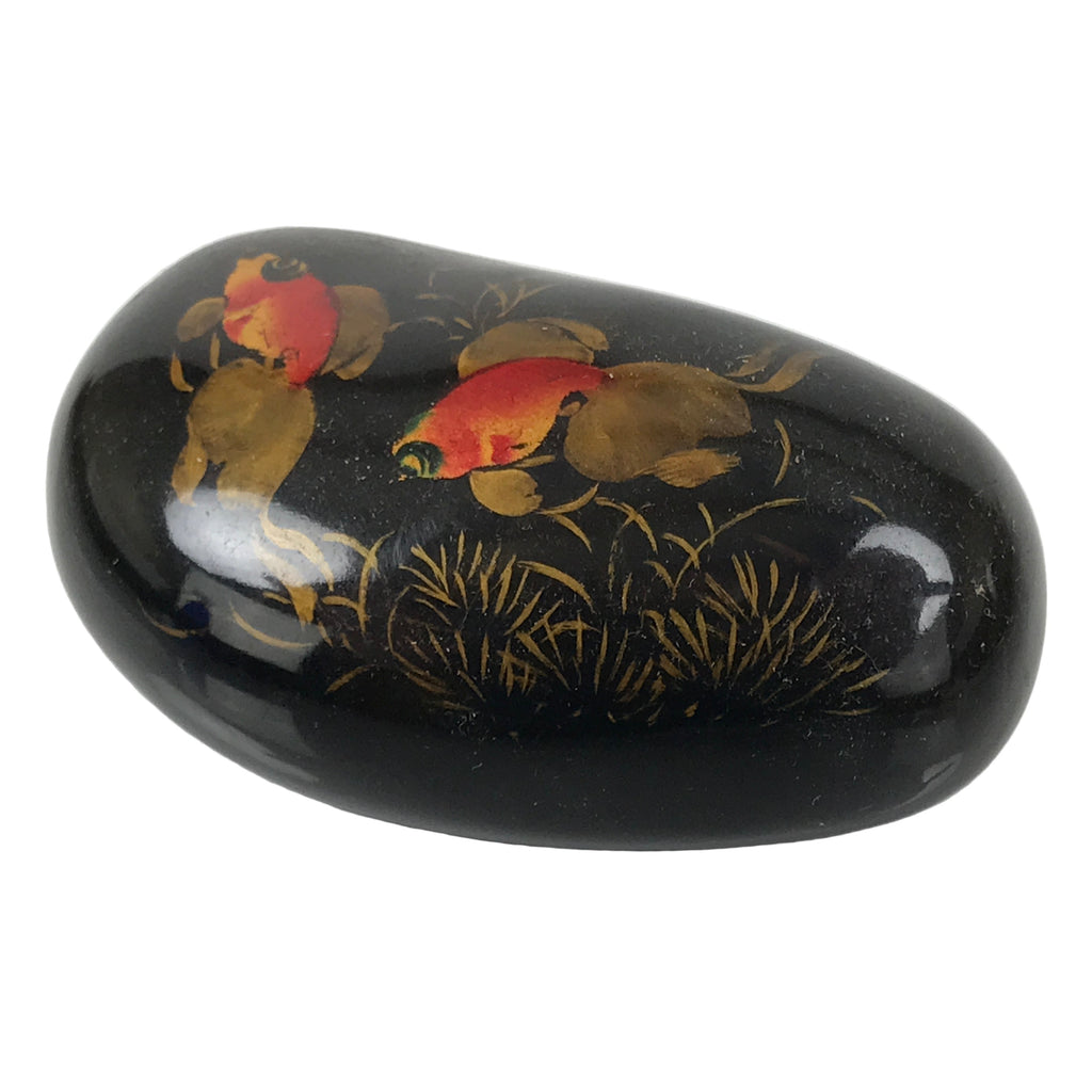 Japanese Lacquered Stone Paperweight Vtg Okimono Decor Goldfish Kingyo JK904