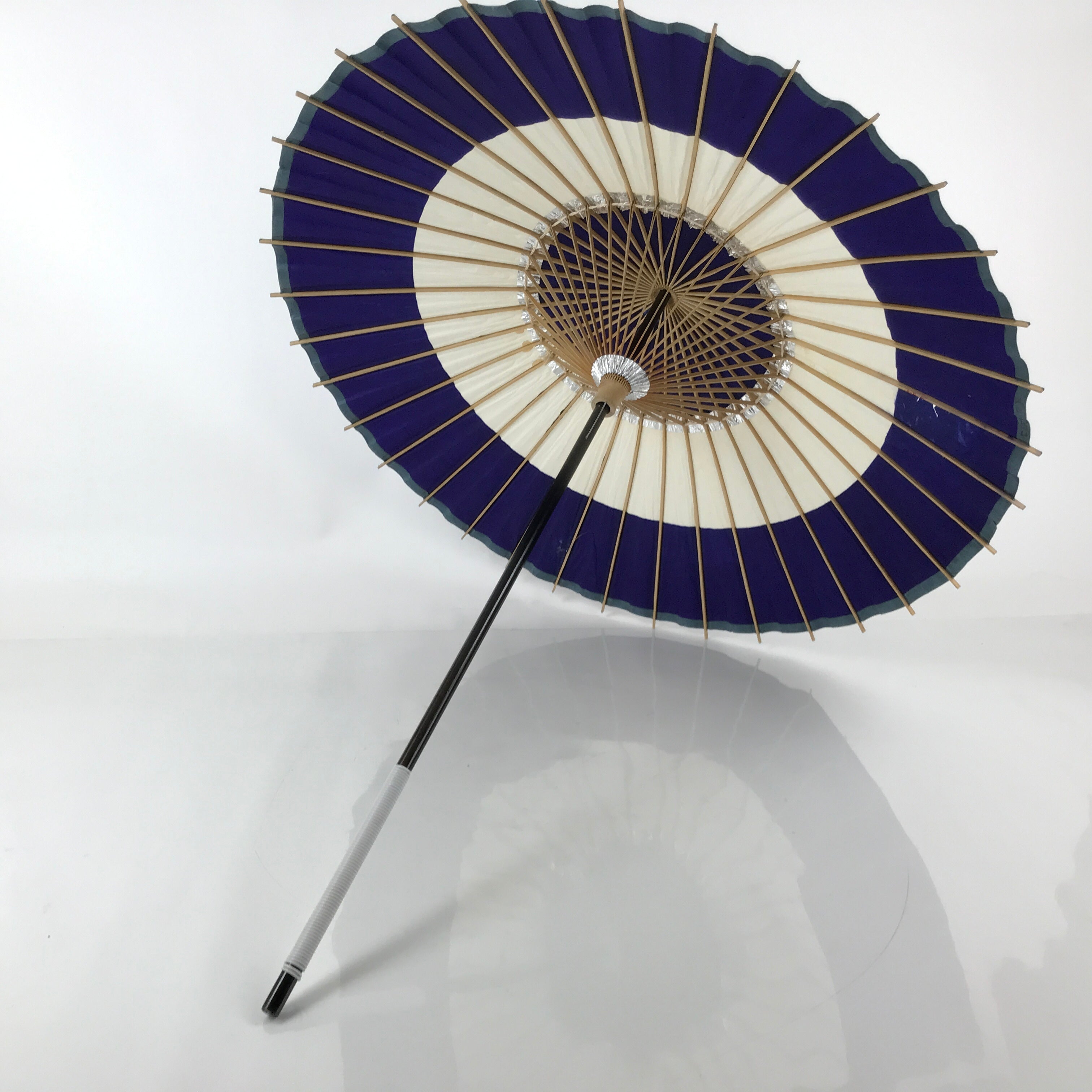 Japanese Lacquered Umbrella Parasol Vtg Wagasa Maigasa Geisha Paper Blue JK763