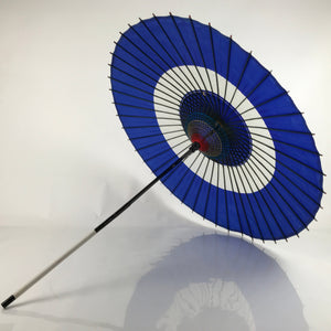 Japanese Lacquered Umbrella Parasol Vtg Wagasa Maigasa Geisha Paper Blue JK772