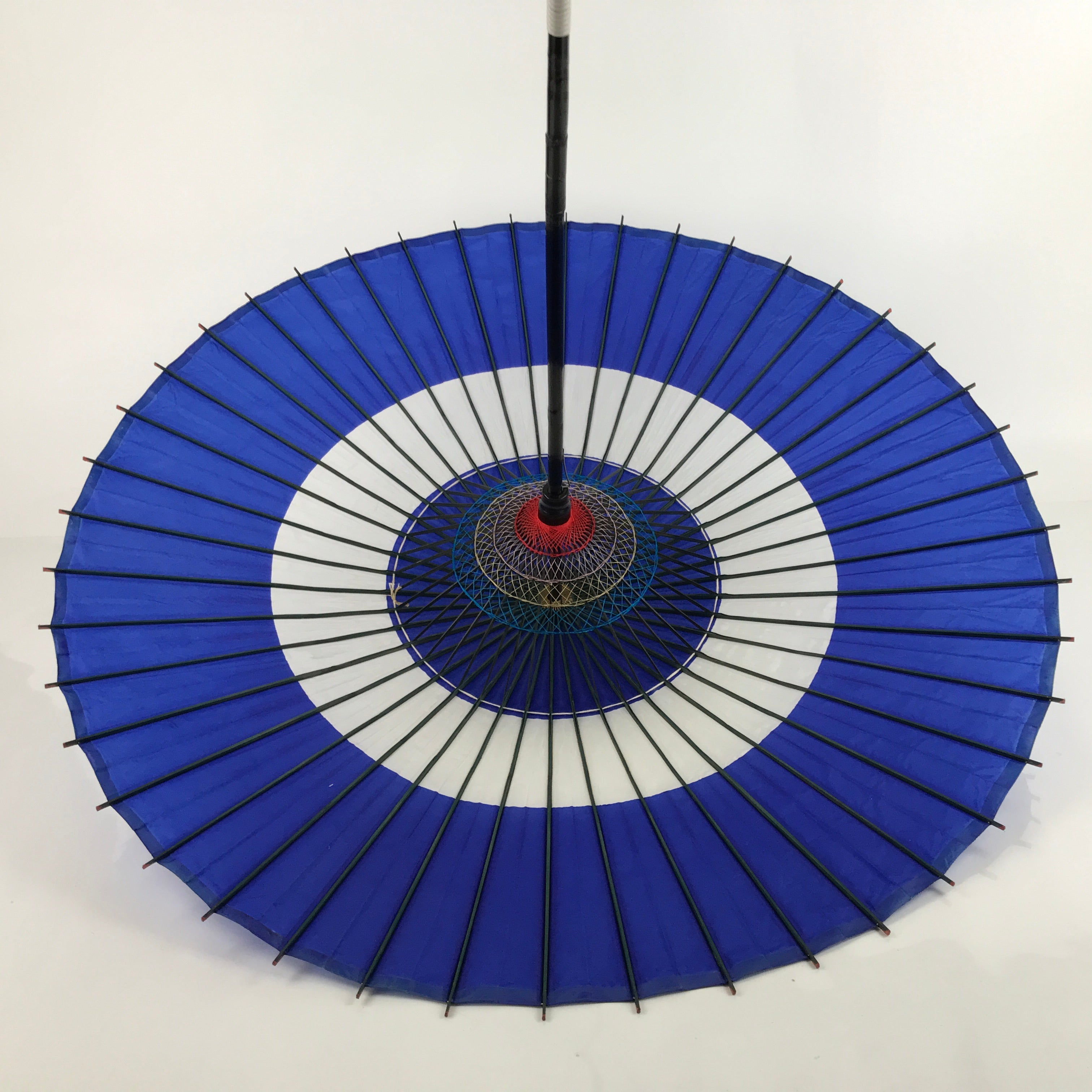 Japanese Lacquered Umbrella Parasol Vtg Wagasa Maigasa Geisha Paper Blue JK772