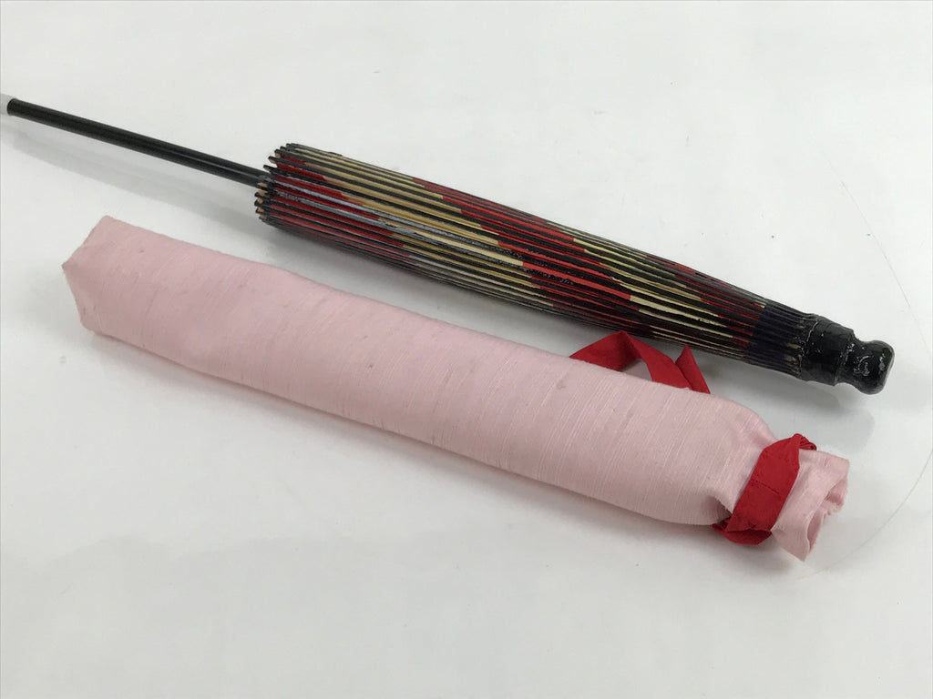 Japanese Lacquered Umbrella Parasol Vtg Wagasa Maigasa Geisha Paper Red JK746