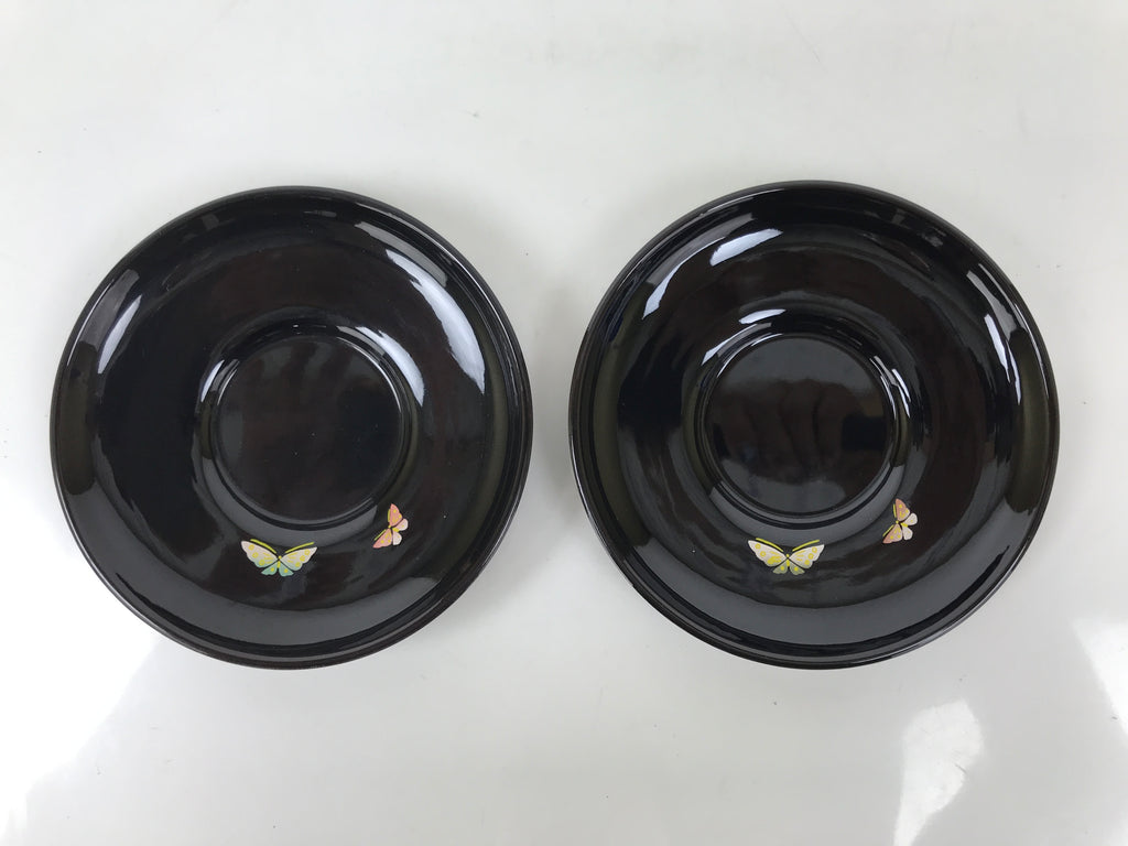 Japanese Lacquered Wood Drink Saucer Chataku Coaster 5pc Black Butterfly L536