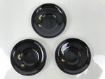 Japanese Lacquered Wood Drink Saucer Chataku Coaster 5pc Black Butterfly L536