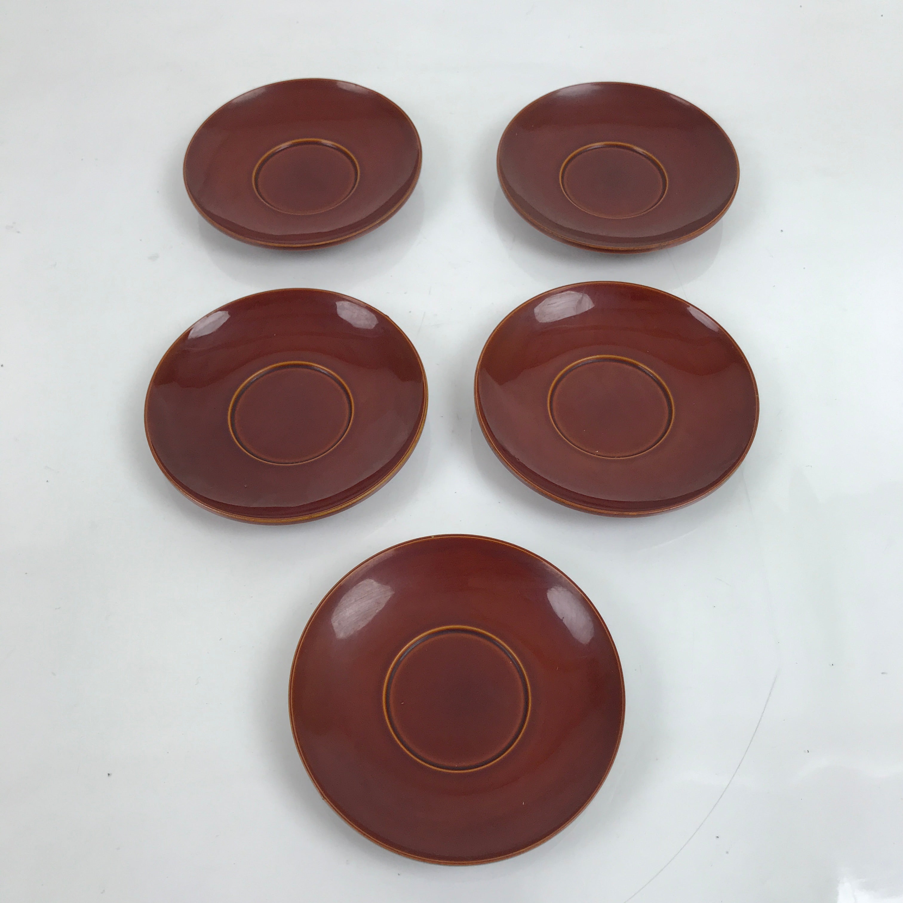 Japanese Lacquered Wood Drink Saucer Vtg Chataku Coaster 5pc Shunkei Nuri L335