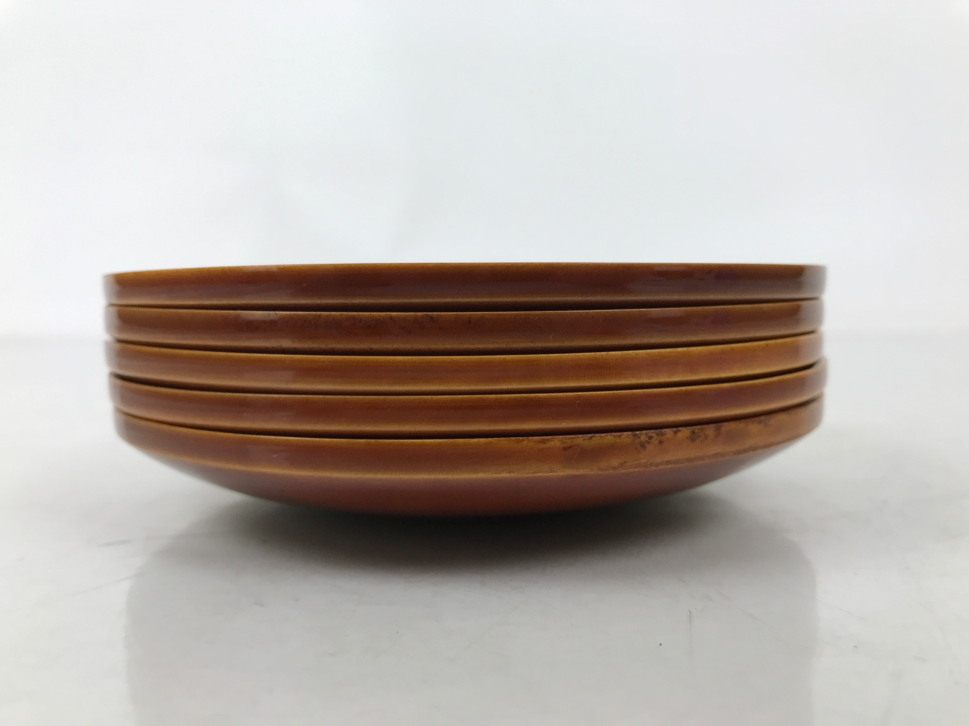 Japanese Lacquered Wood Drink Saucer Vtg Chataku Coaster 5pc Shunkei Nuri L535