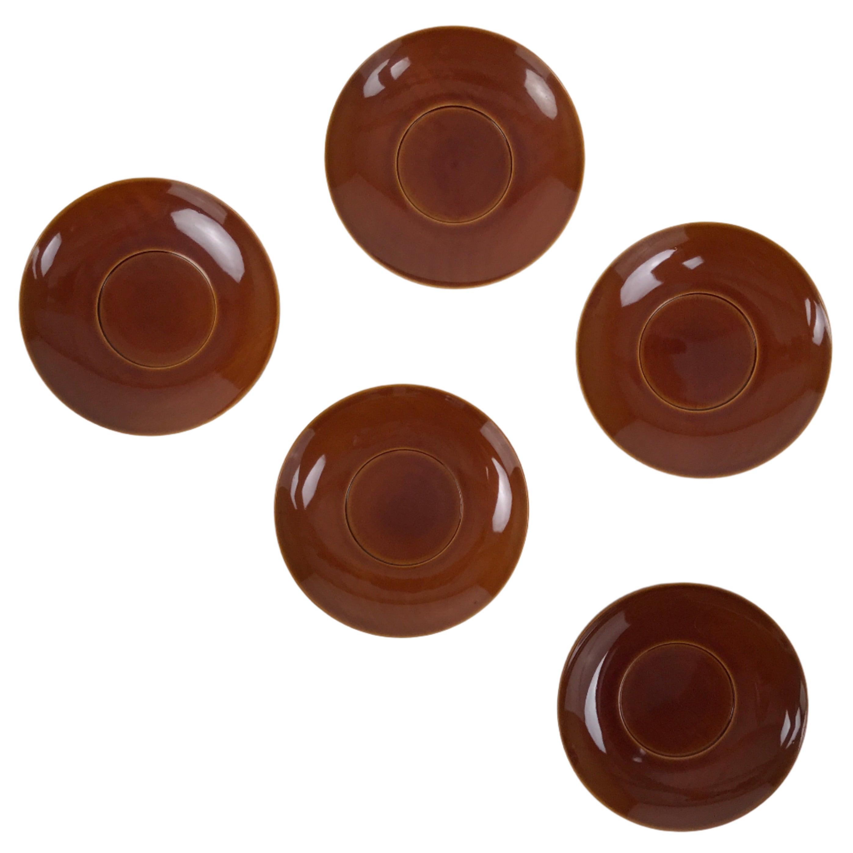 Japanese Lacquered Wood Drink Saucer Vtg Chataku Coaster 5pc Shunkei Nuri L535