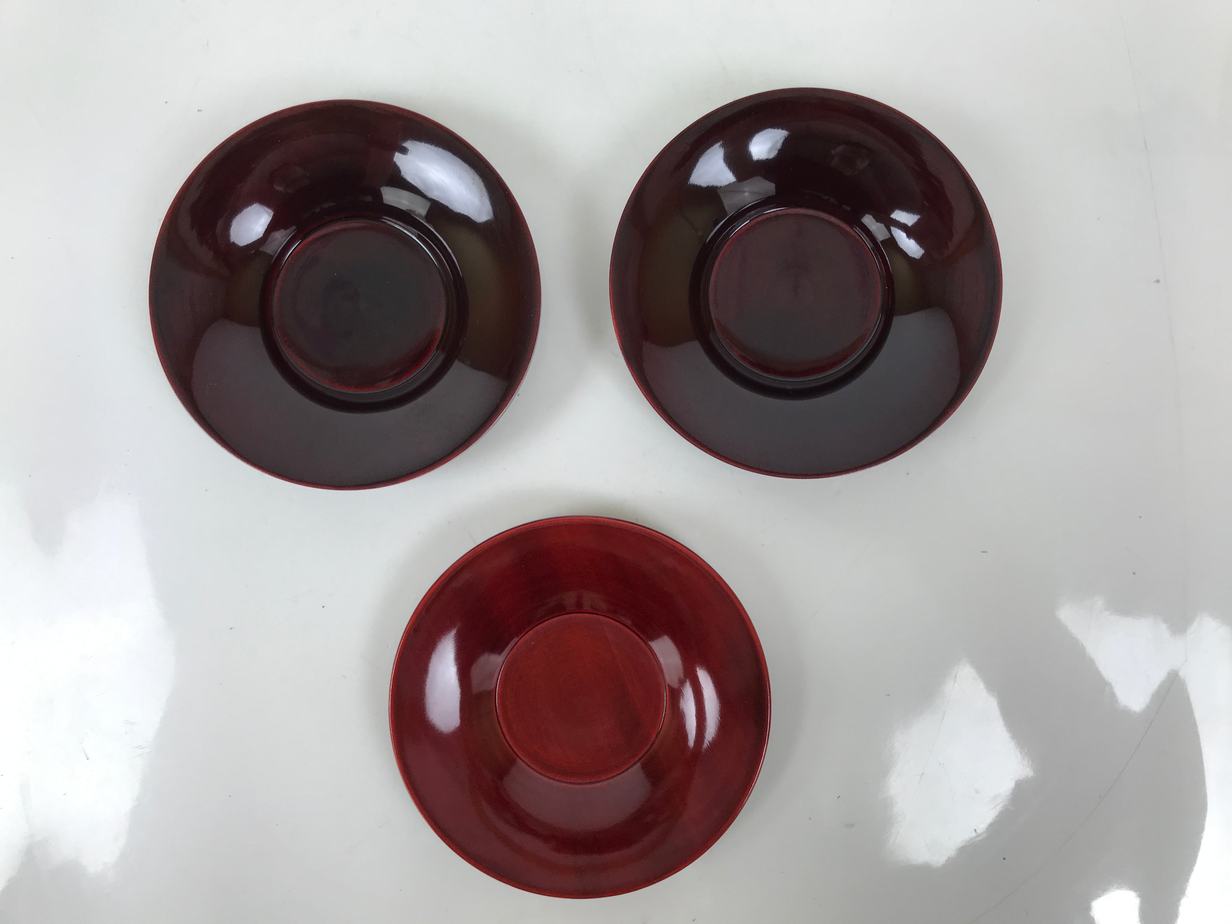 Japanese Lacquered Wood Drink Saucer Vtg Chataku Coaster 6pc Shunkei Nuri L537