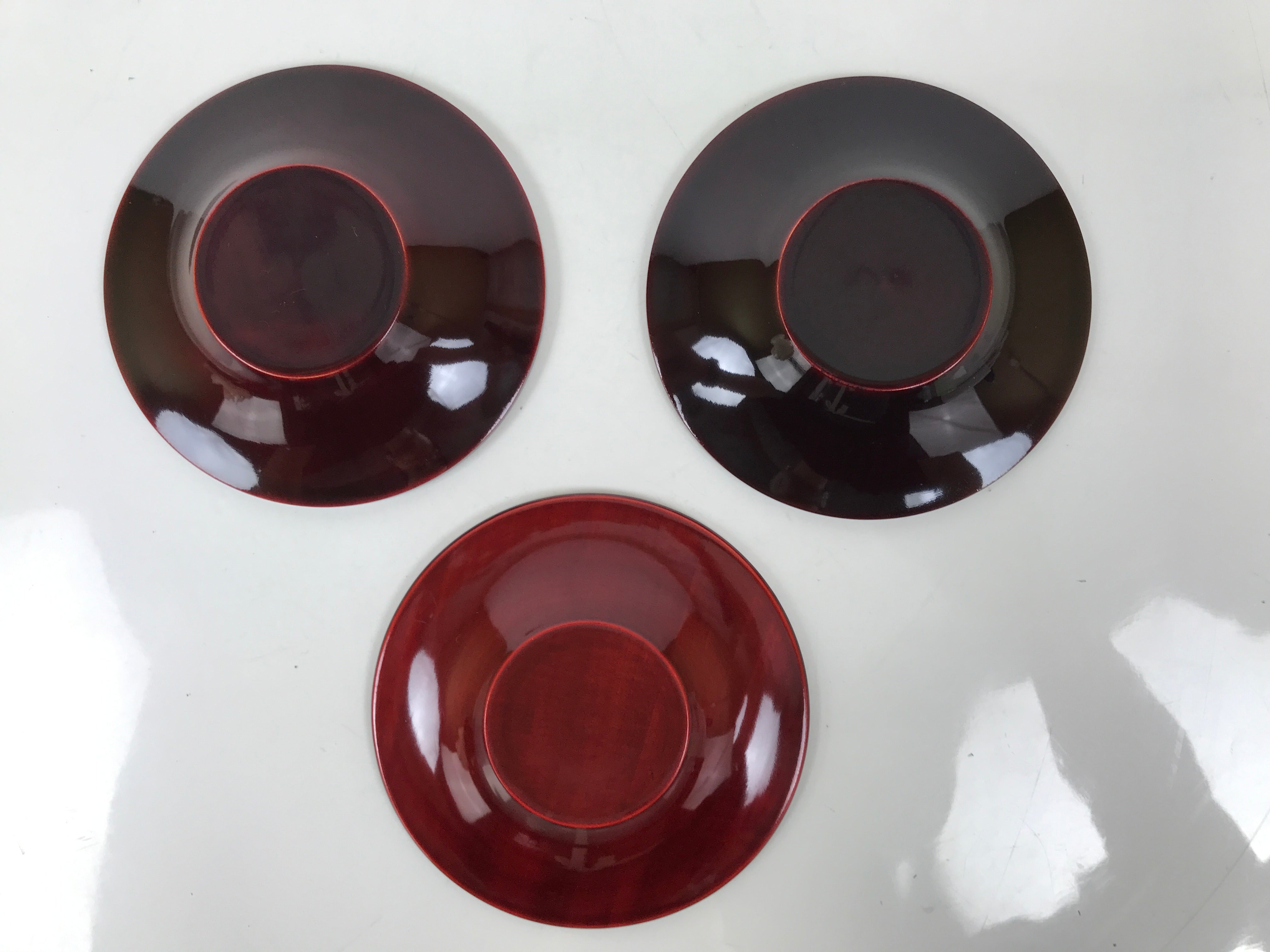 Japanese Lacquered Wood Drink Saucer Vtg Chataku Coaster 6pc Shunkei Nuri L537