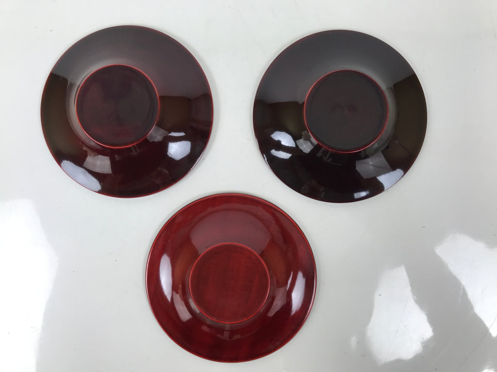 Japanese Lacquered Wood Drink Saucer Vtg Chataku Coaster 6pc Shunkei Nuri L537