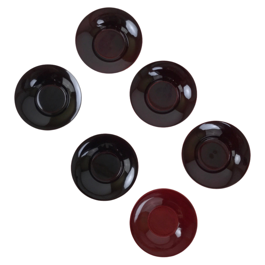 Japanese Lacquered Wood Drink Saucer Vtg Chataku Coaster 6pc