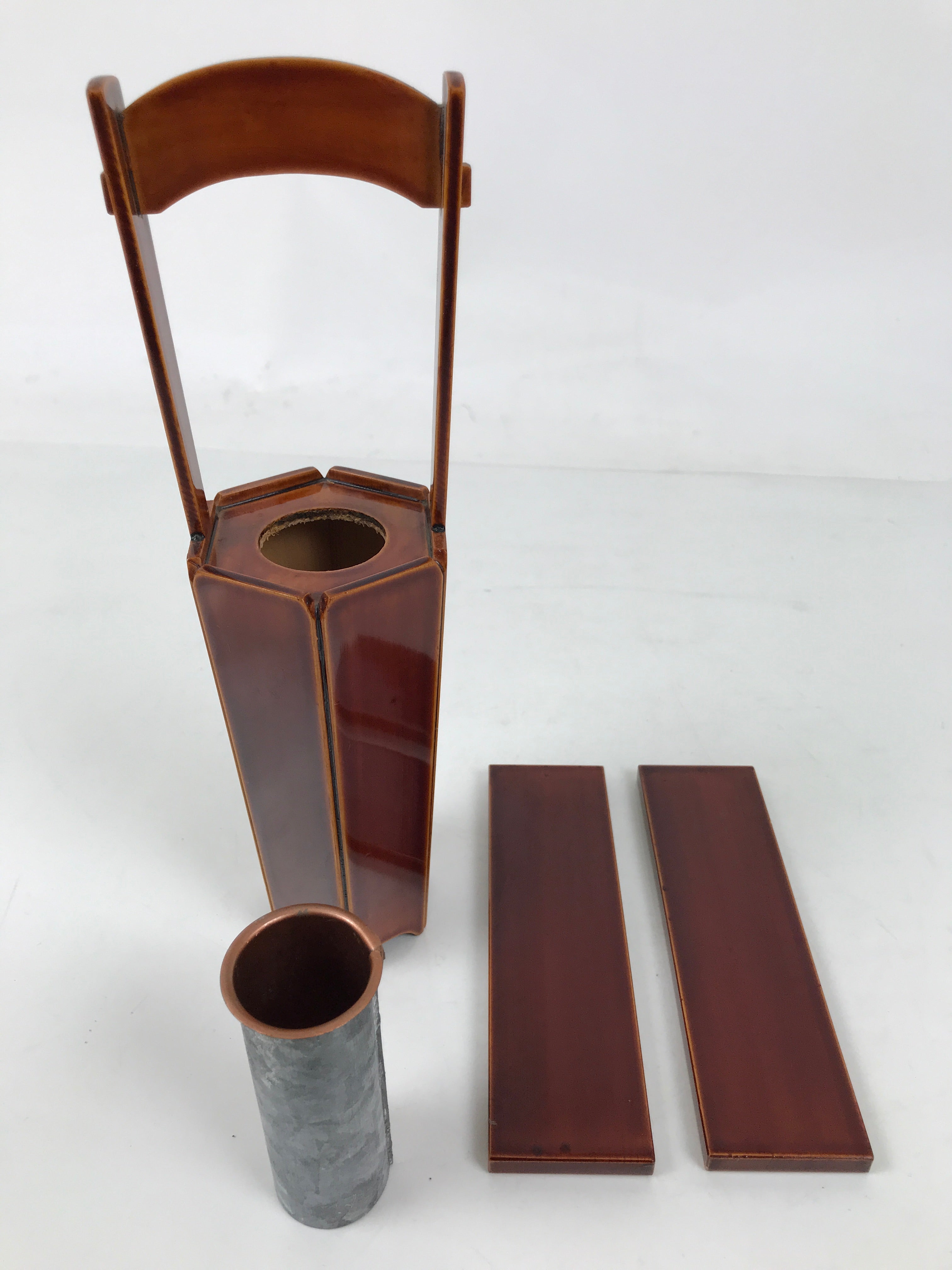 Japanese Lacquered Wood Flower Vase Vtg Kabin Ikebana Arrangement Shunkei FK185