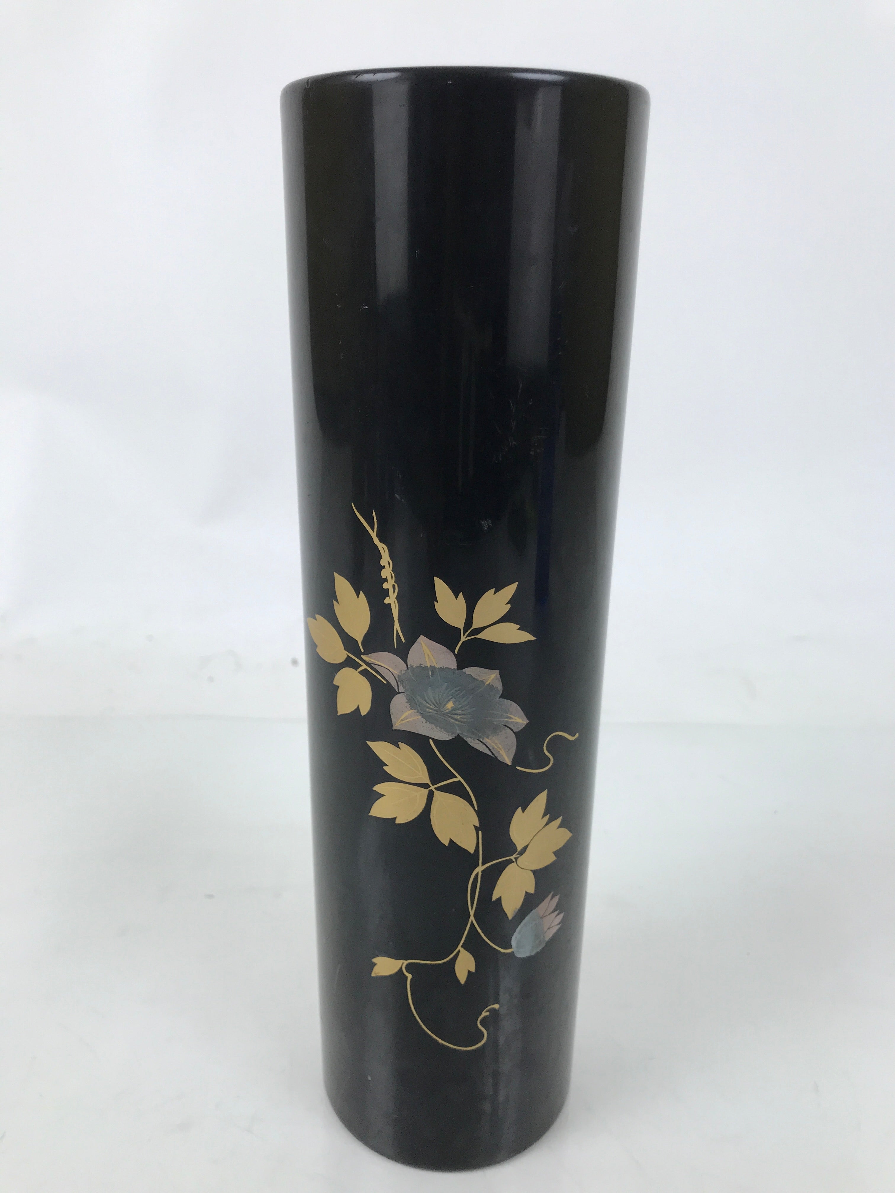 Japanese Lacquered Wood Flower Vase Vtg Kabin Makie Ikebana Arrangement FK198