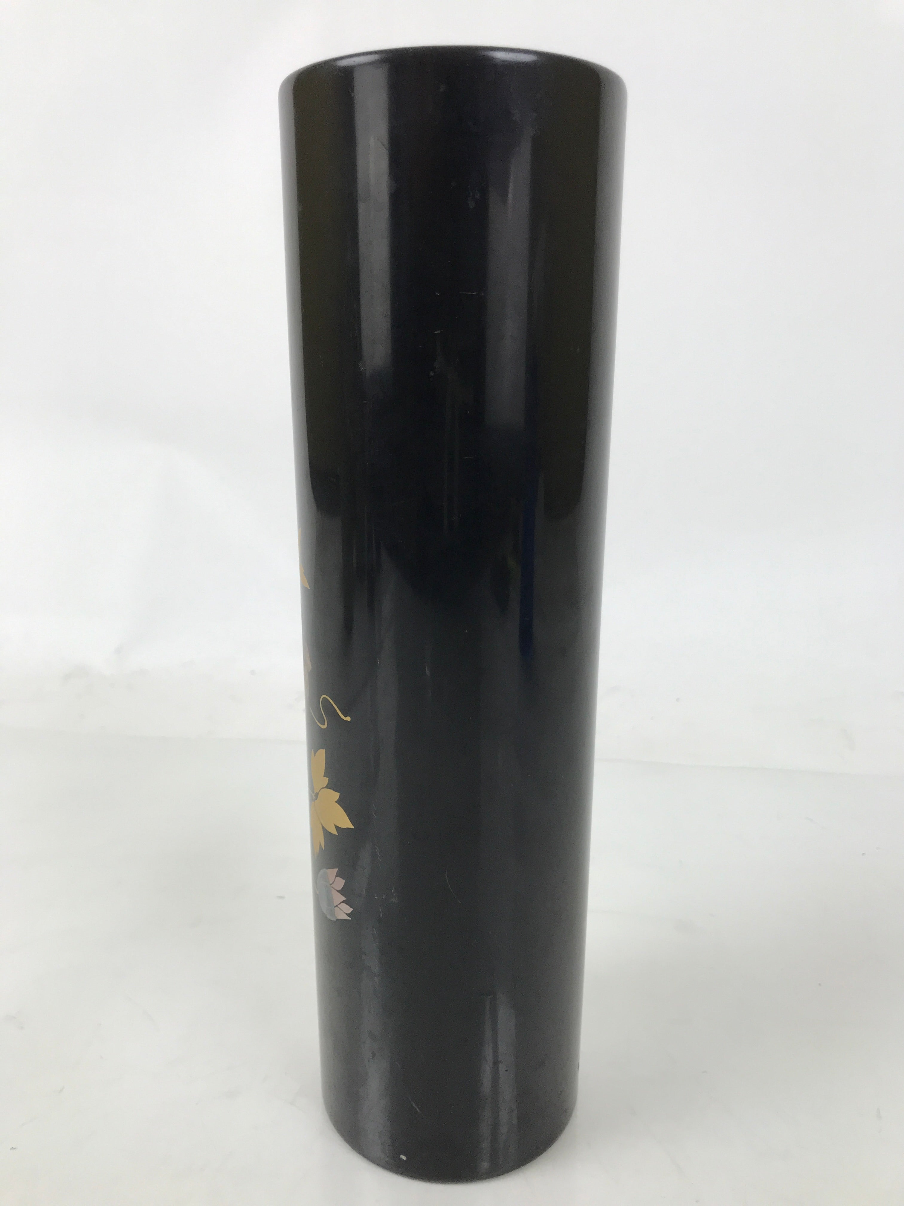 Japanese Lacquered Wood Flower Vase Vtg Kabin Makie Ikebana Arrangement FK198