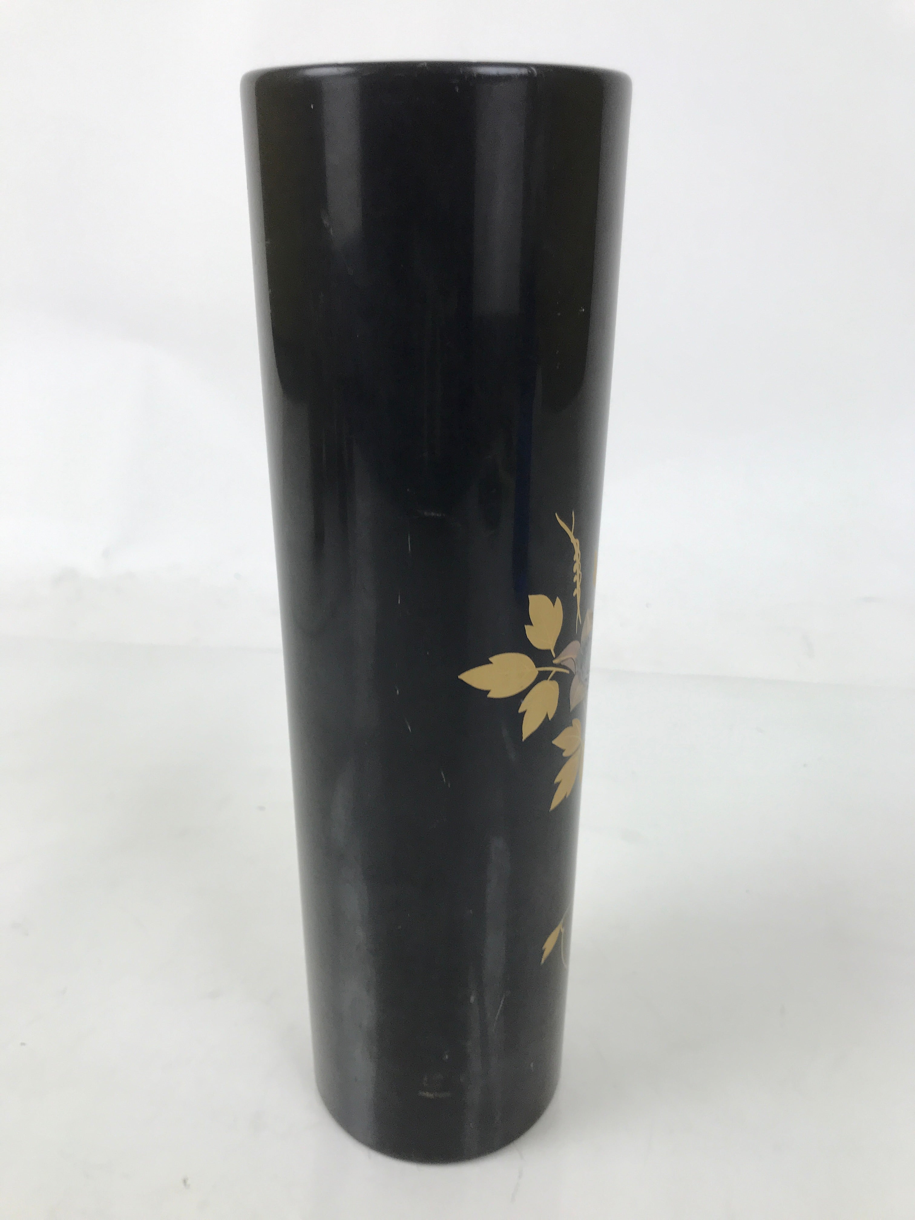 Japanese Lacquered Wood Flower Vase Vtg Kabin Makie Ikebana Arrangement FK198