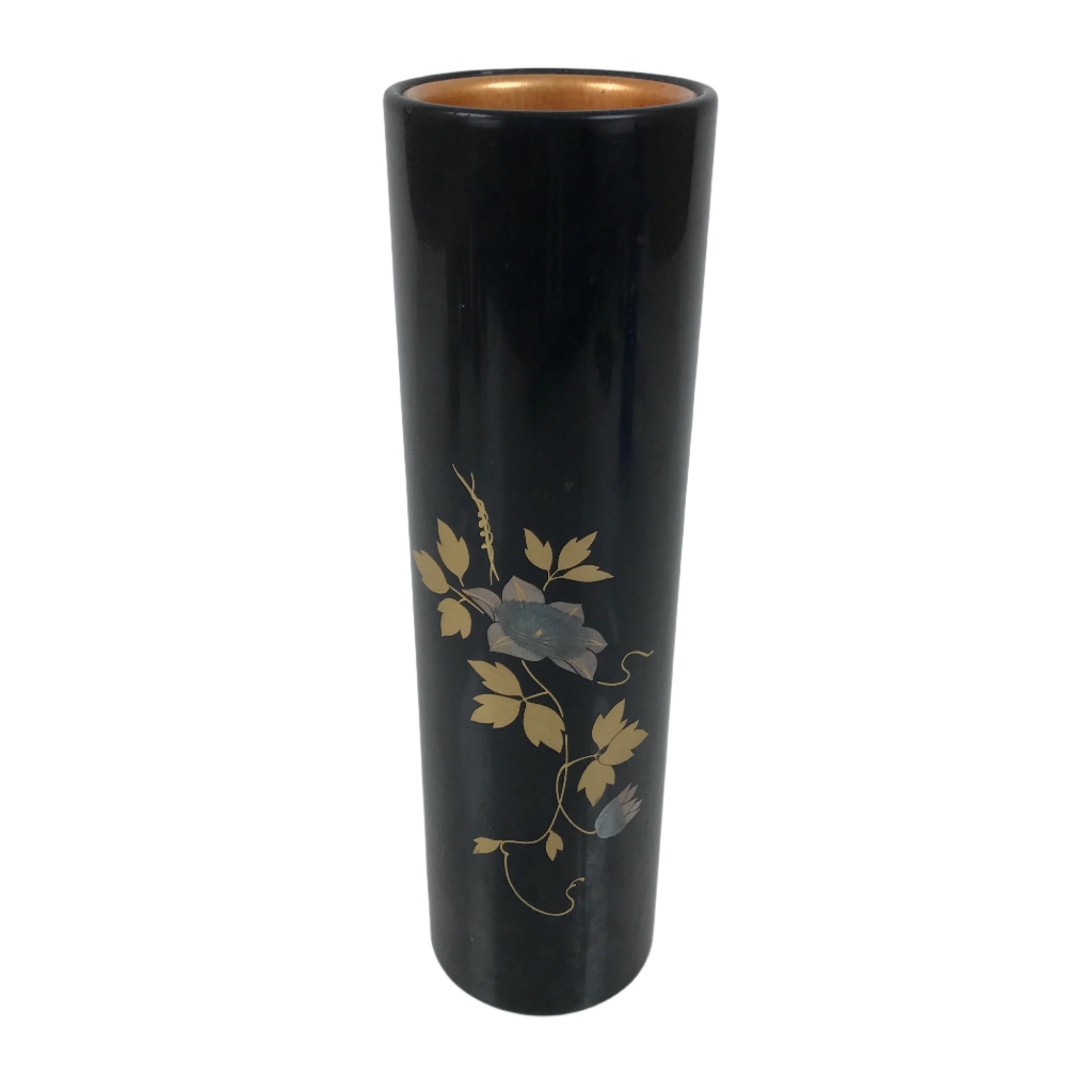 Japanese Lacquered Wood Flower Vase Vtg Kabin Makie Ikebana Arrangement FK198
