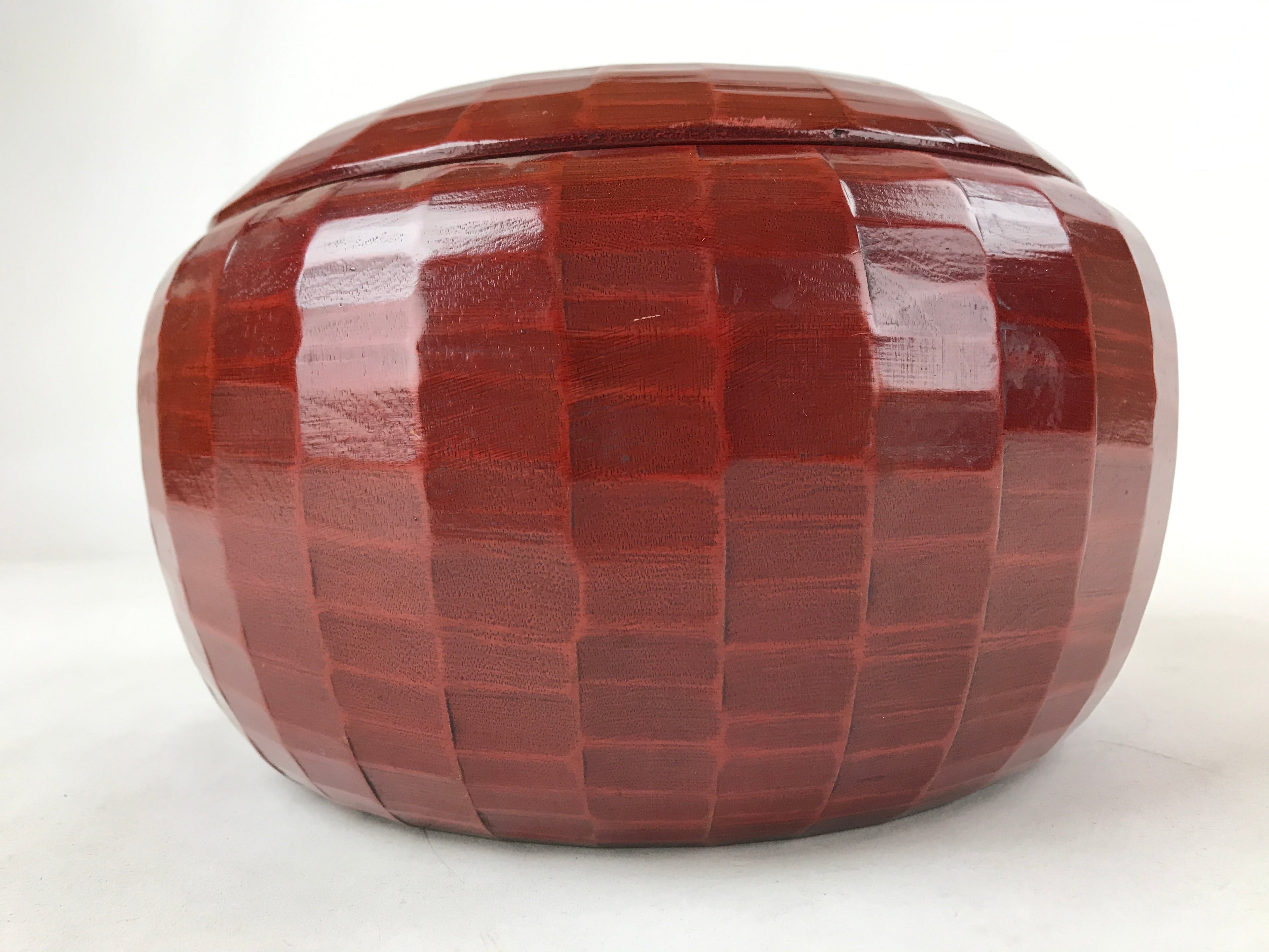 Japanese Lacquered Wood Kamakurabori Ohitsu Rice Container Vtg Paddle Red LWB84