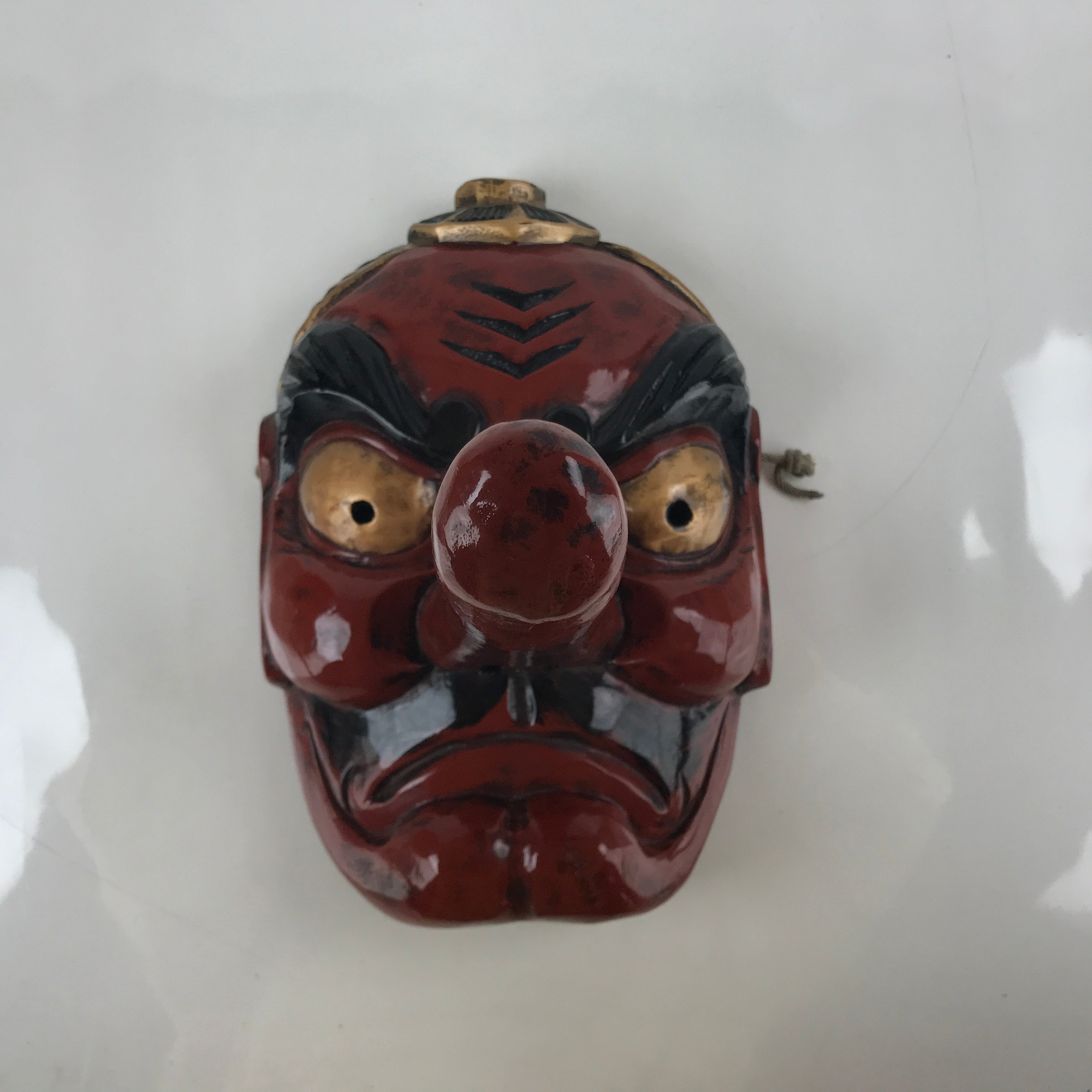 Japanese Lacquered Wood Large Tengu Noh Mask Vtg Yokai Kami Display Red OM54