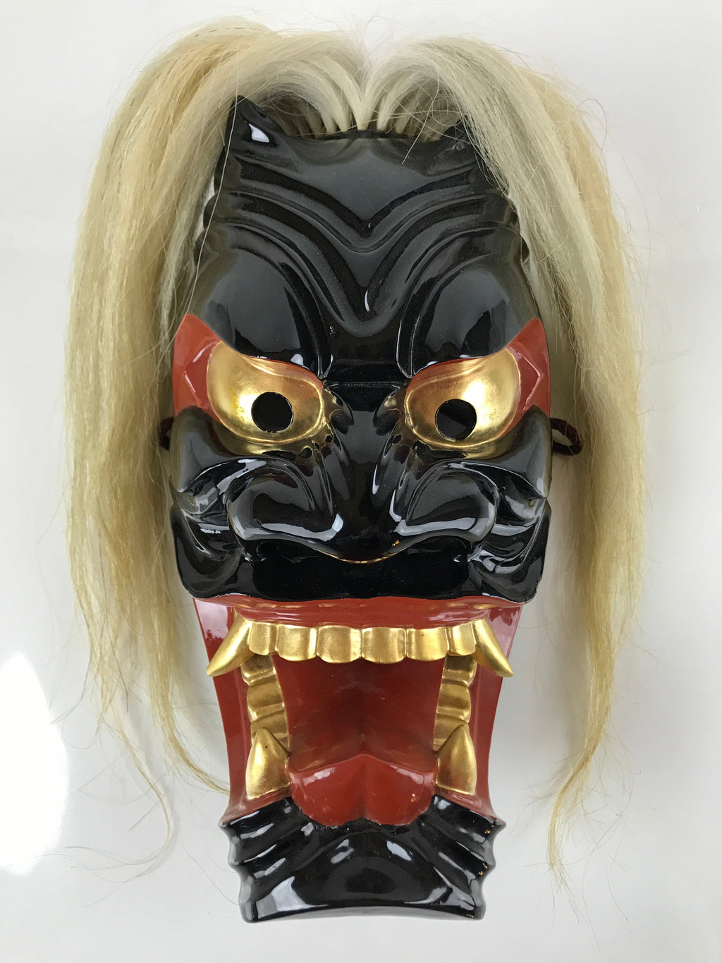 Japanese Lacquered Wood Noh Oni Mask Kagura Buryu Vtg Ichiryu Kajiwara Box OM39