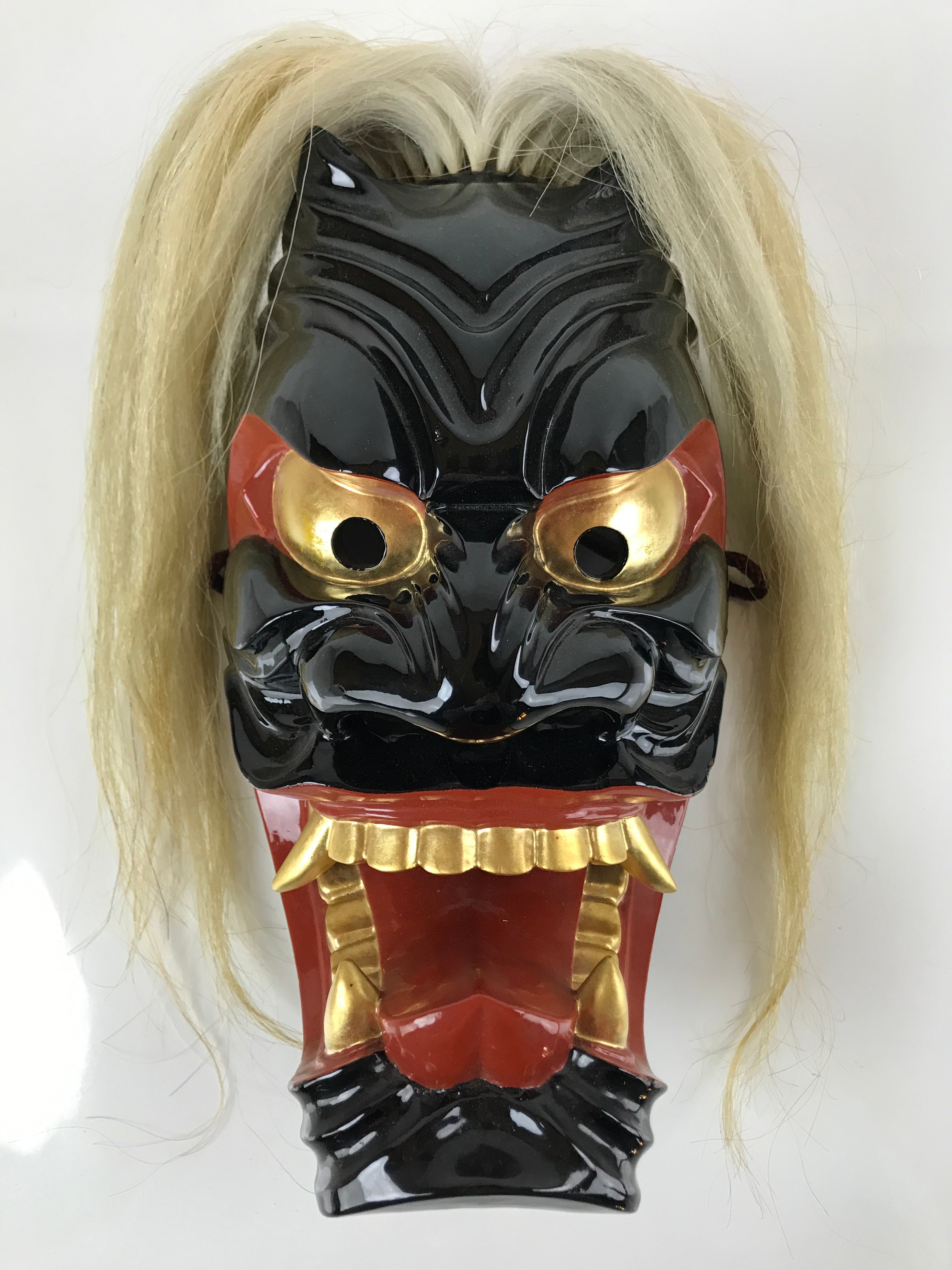 Japanese Lacquered Wood Noh Oni Mask Kagura Buryu Vtg Ichiryu Kajiwara Box OM39