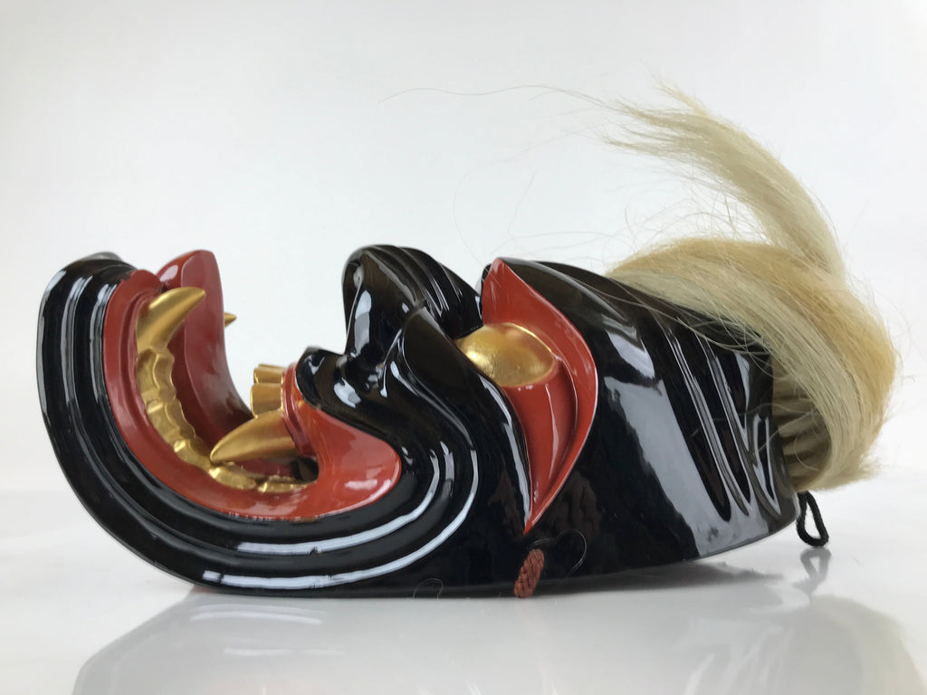 Japanese Lacquered Wood Noh Oni Mask Kagura Buryu Vtg Ichiryu Kajiwara Box OM39