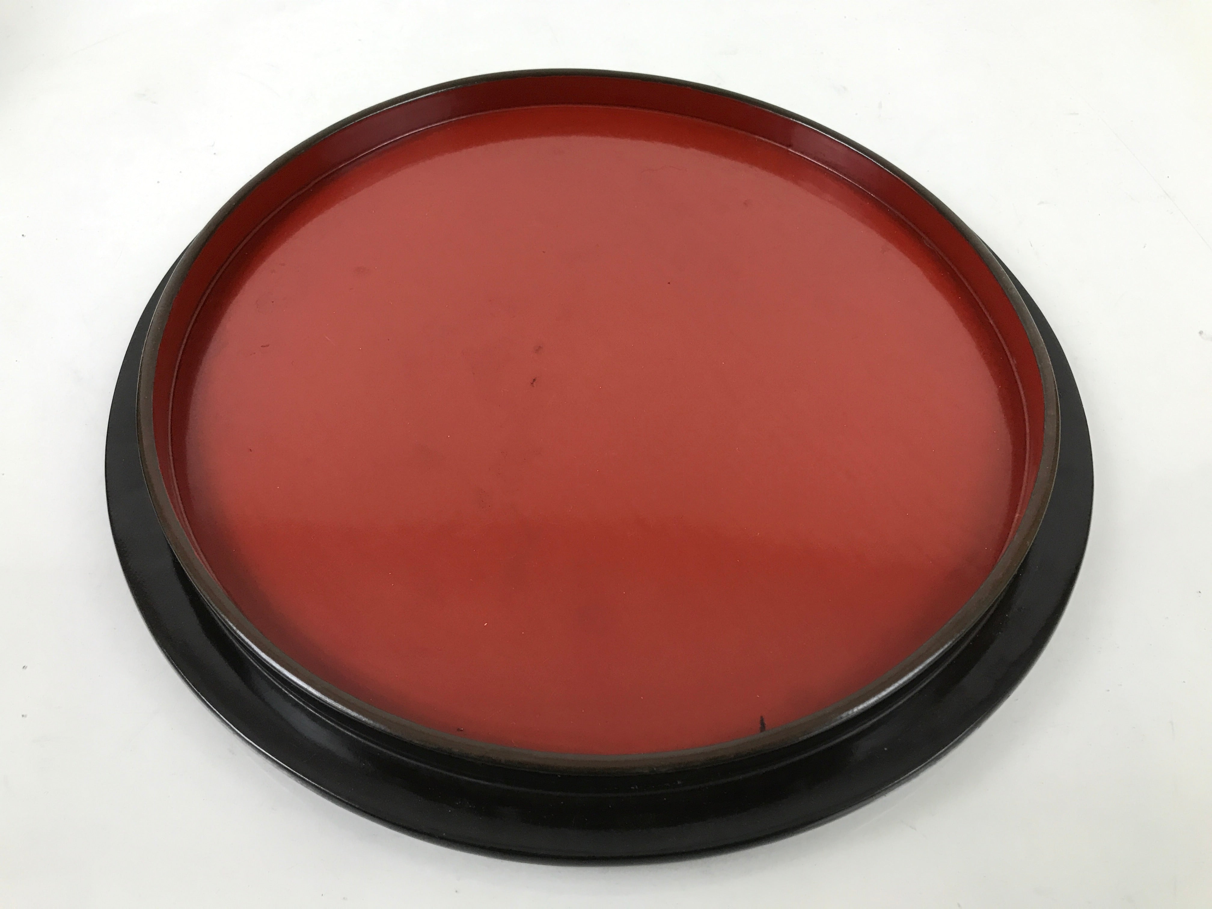 Japanese Lacquered Wood Ohitsu Rice Container Vtg Paddle Black Red Round L380