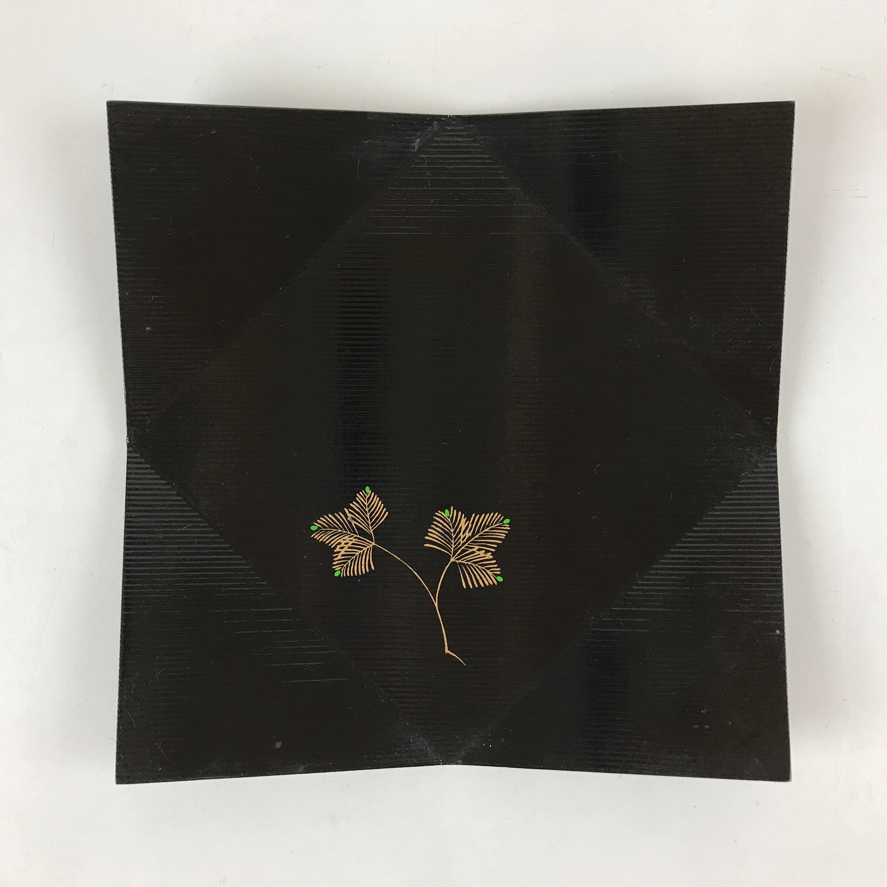 Japanese Lacquered Wood Serving Tray Makie Leaves Vtg Plate Square Black LWB78
