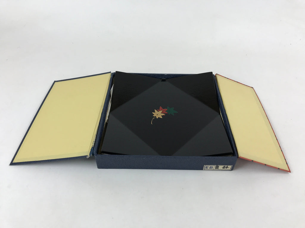 Japanese Lacquered Wood Serving Tray Makie Leaves Vtg Plate Square Black LWB79