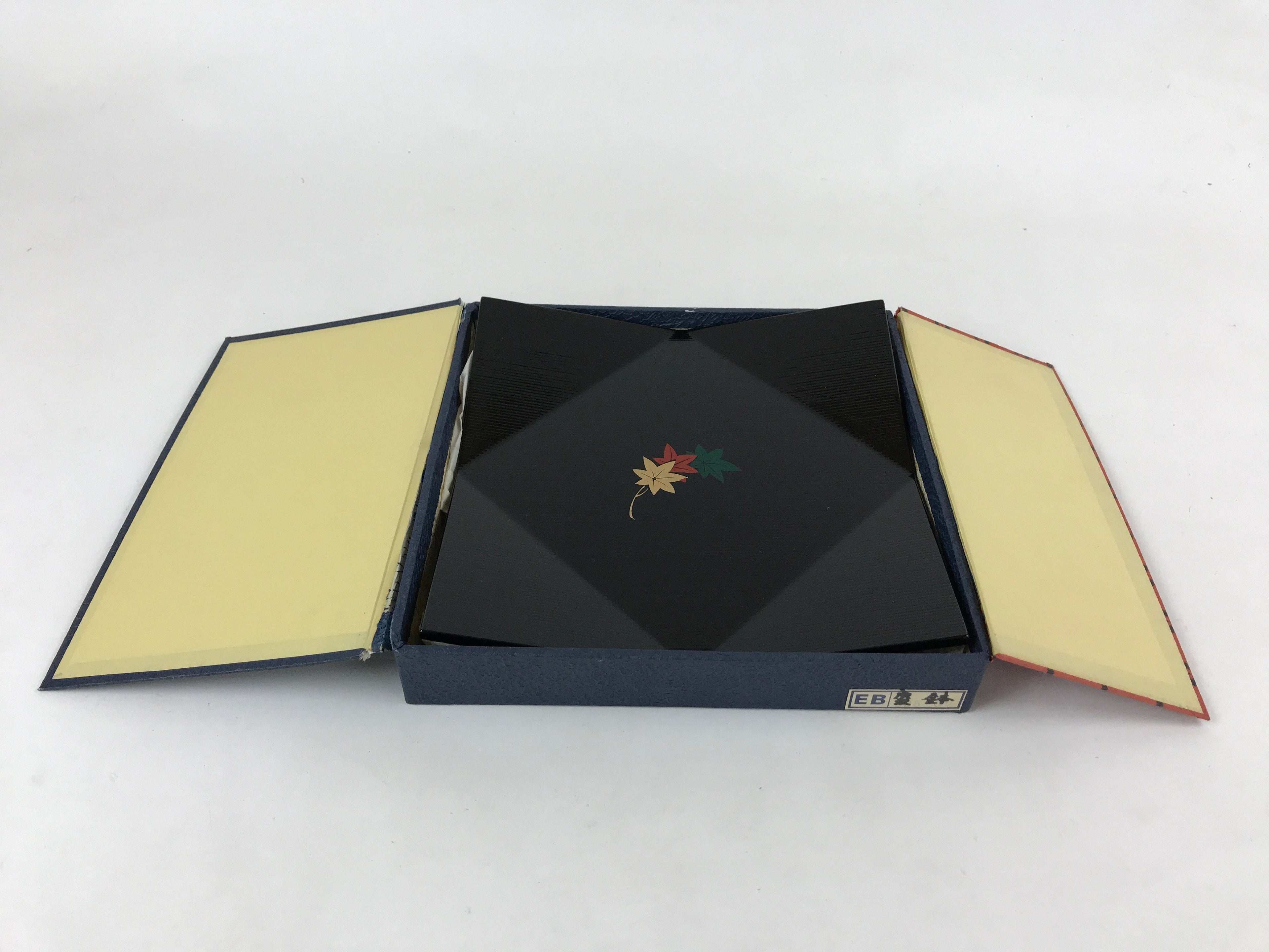 Japanese Lacquered Wood Serving Tray Makie Leaves Vtg Plate Square Black LWB79