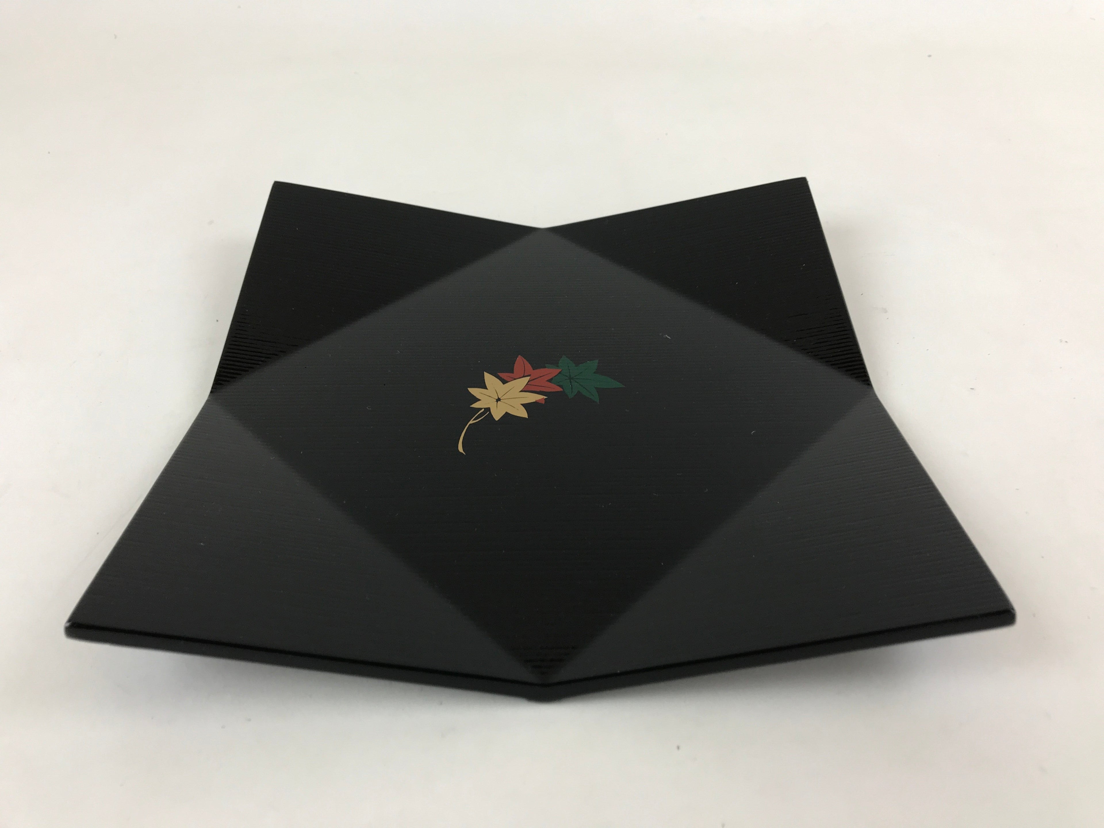 Japanese Lacquered Wood Serving Tray Makie Leaves Vtg Plate Square Black LWB79