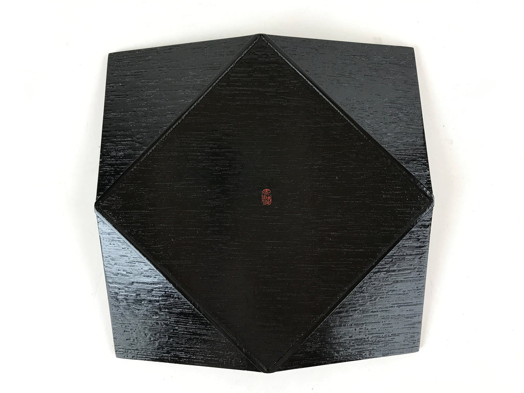 Japanese Lacquered Wood Serving Tray Makie Leaves Vtg Plate Square Black LWB79