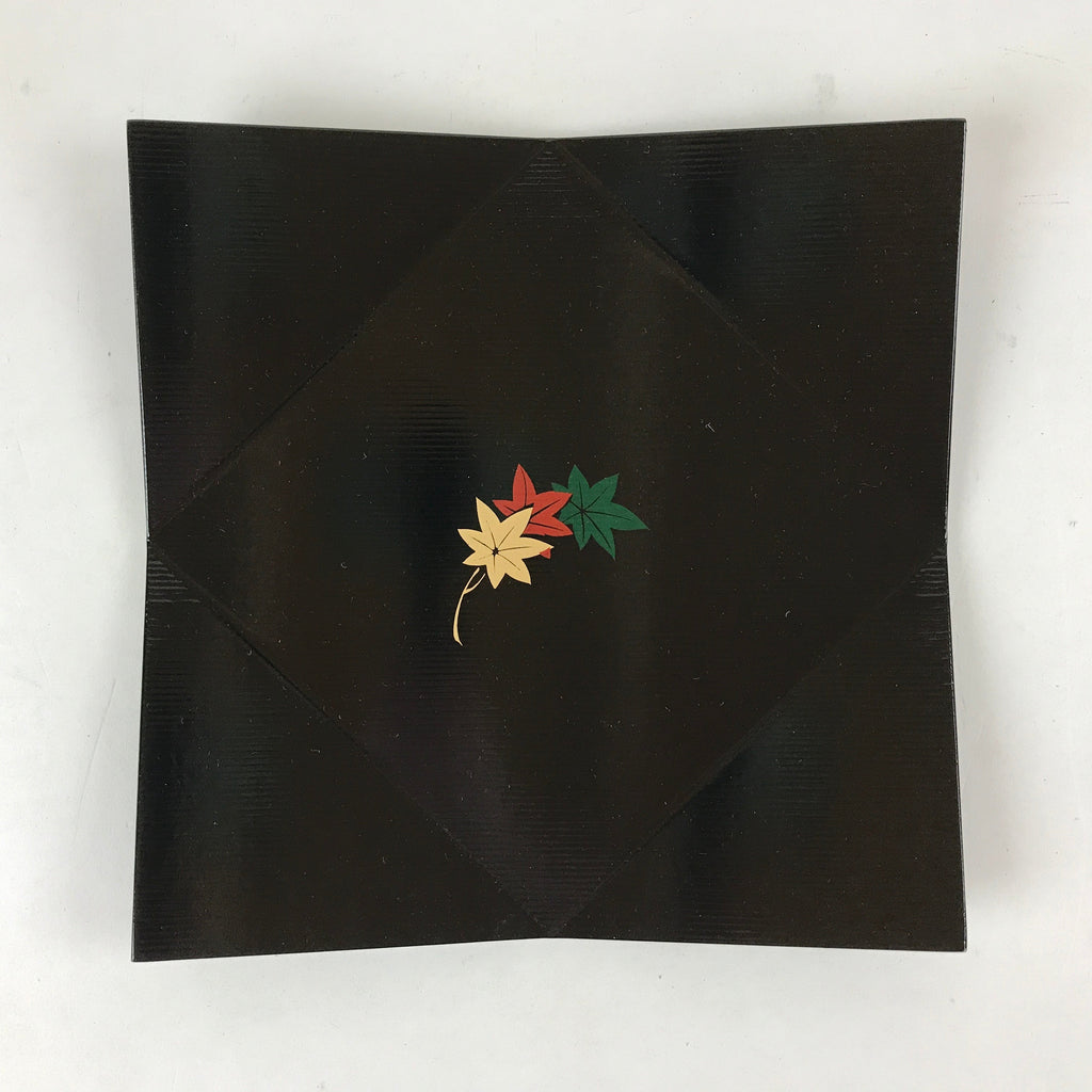 Japanese Lacquered Wood Serving Tray Makie Leaves Vtg Plate Square Black LWB79