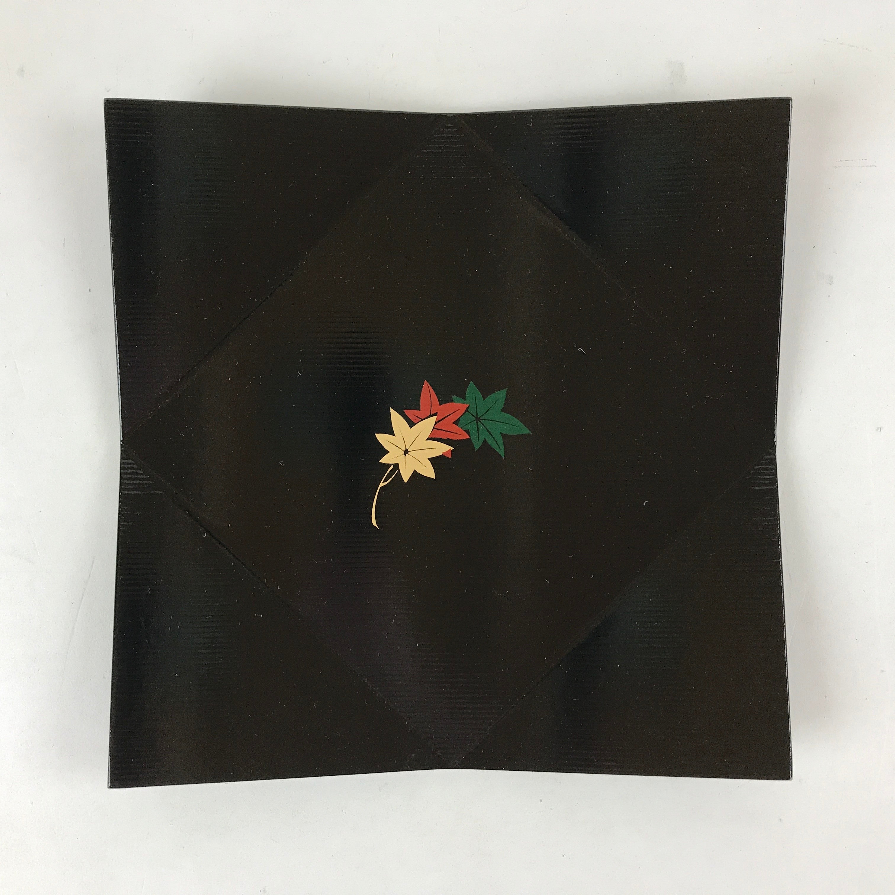 Japanese Lacquered Wood Serving Tray Makie Leaves Vtg Plate Square Black LWB79